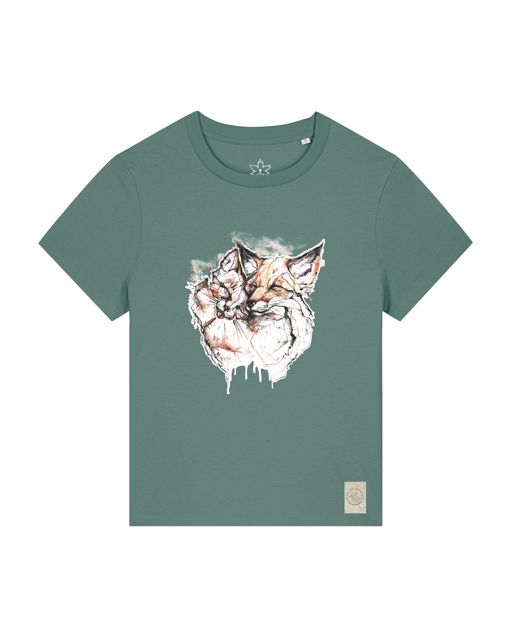 bio-female-medium fit-tshirt-fuchspaar-sttw172-blautanne-front