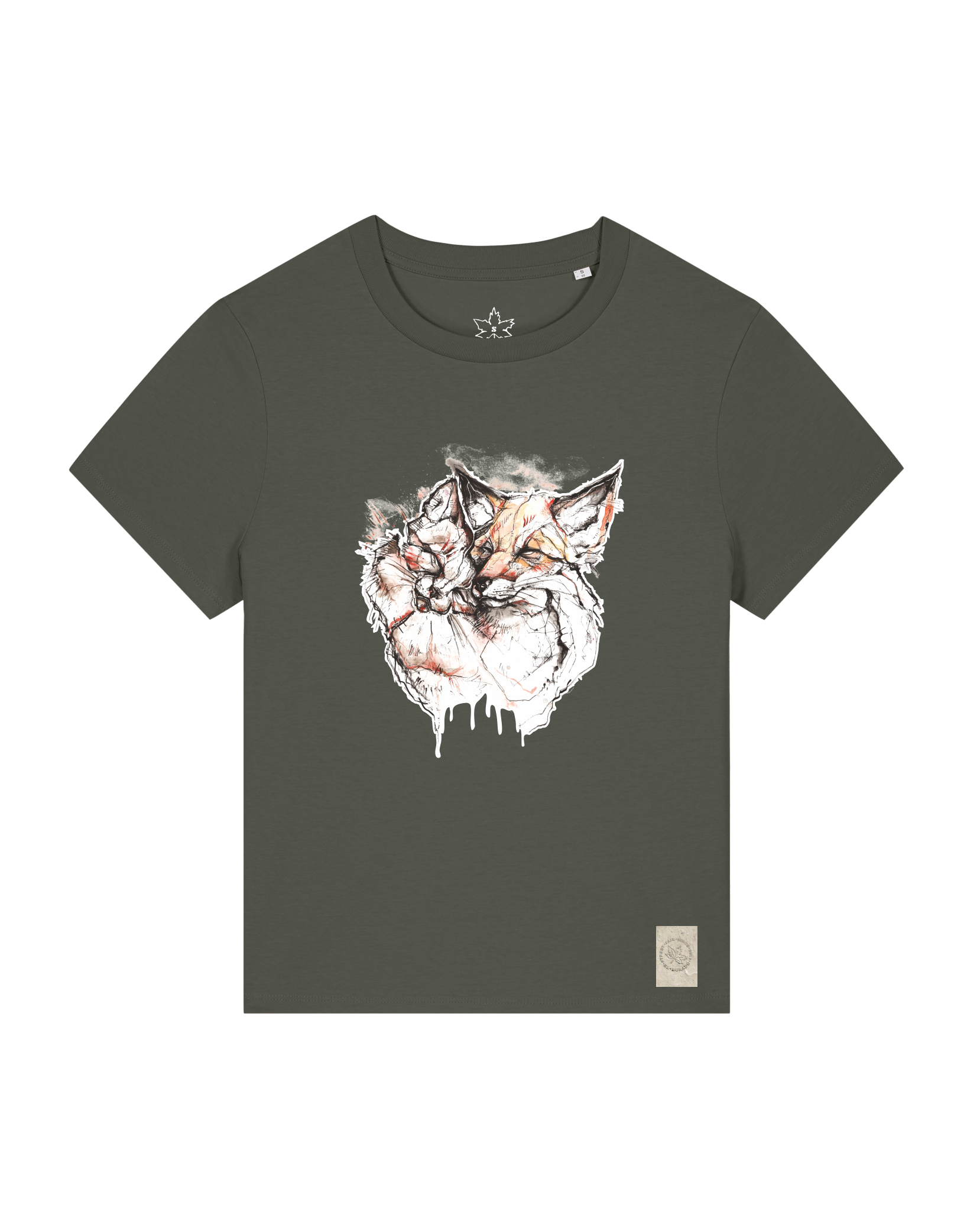 bio-female-medium fit-tshirt-fuchspaar-sttw172-grunkohl-front