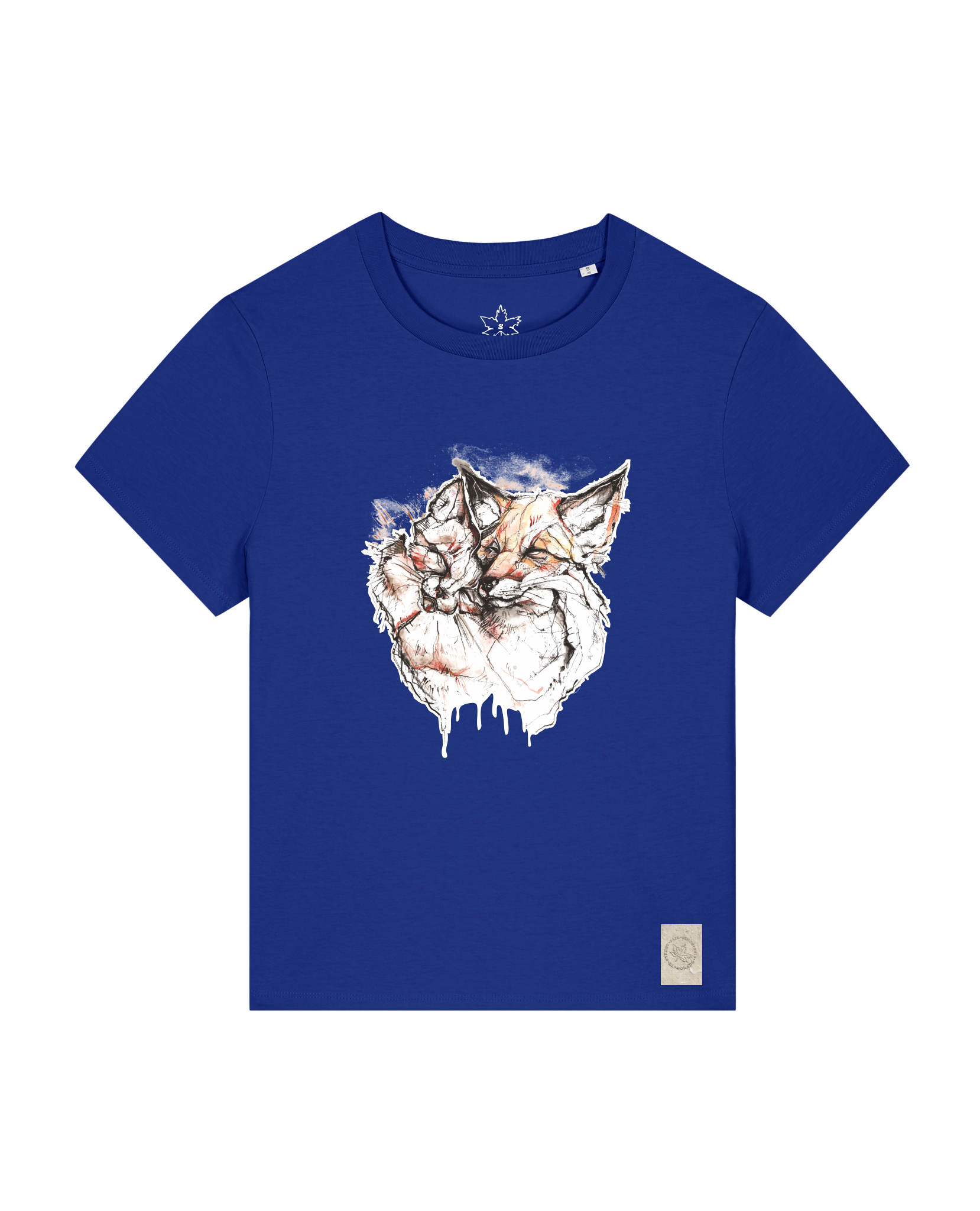bio-female-medium fit-tshirt-fuchspaar-sttw172-kornblume-front