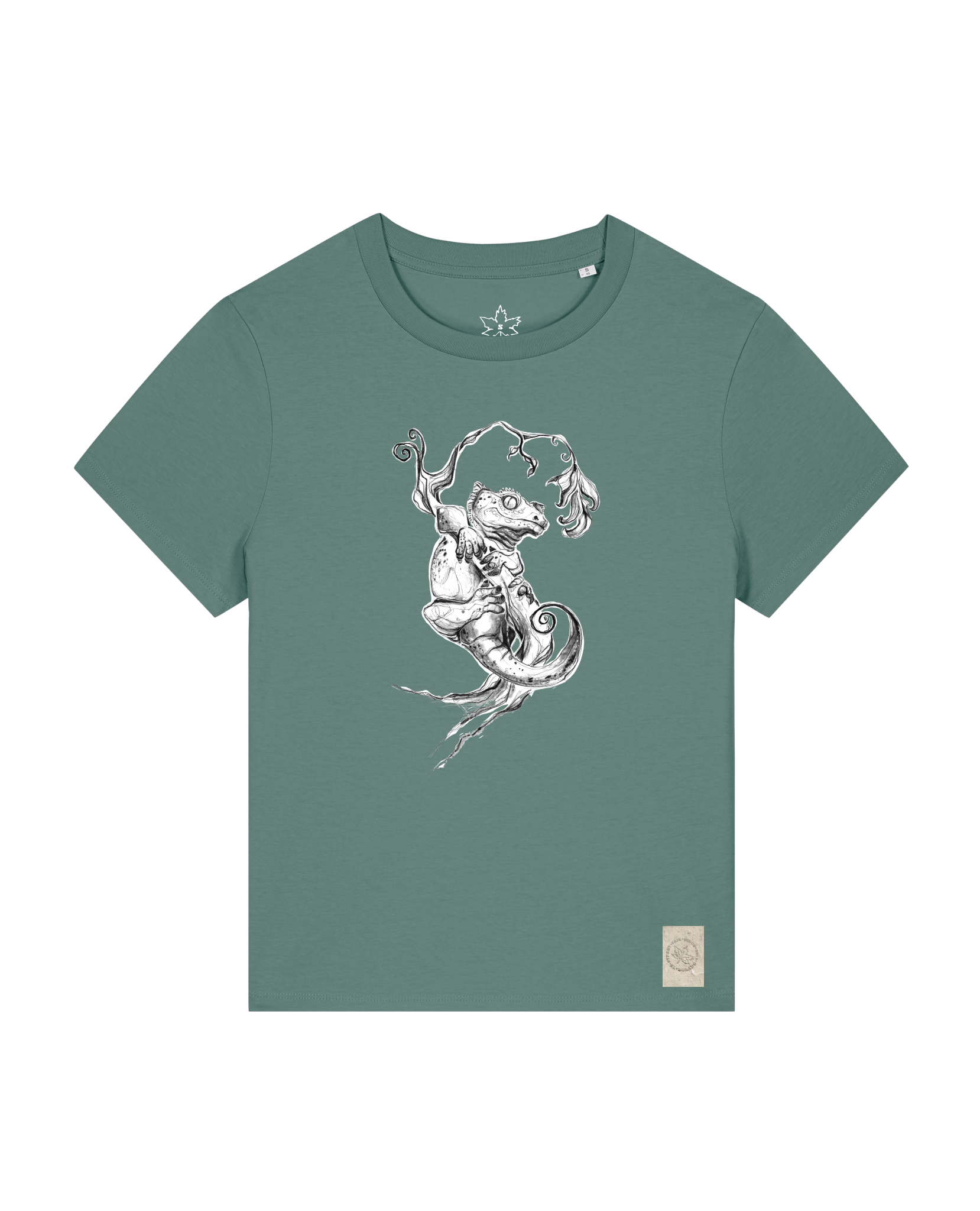 bio-female-medium fit-tshirt-gecko-sttw172-blautanne-front