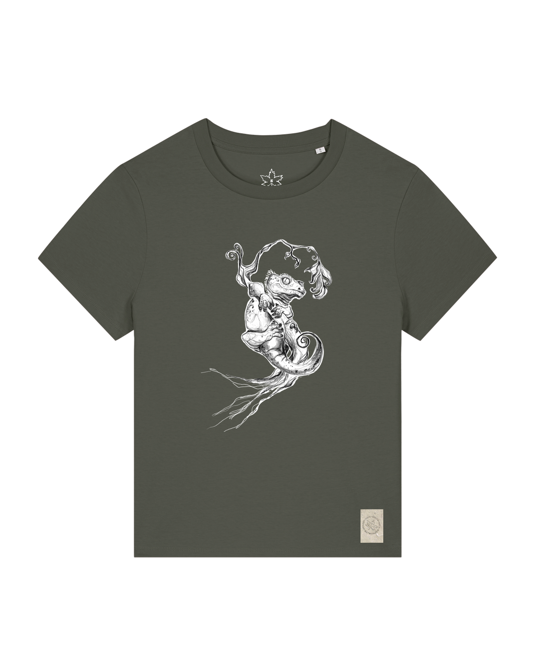 bio-female-medium fit-tshirt-gecko-sttw172-grunkohl-front