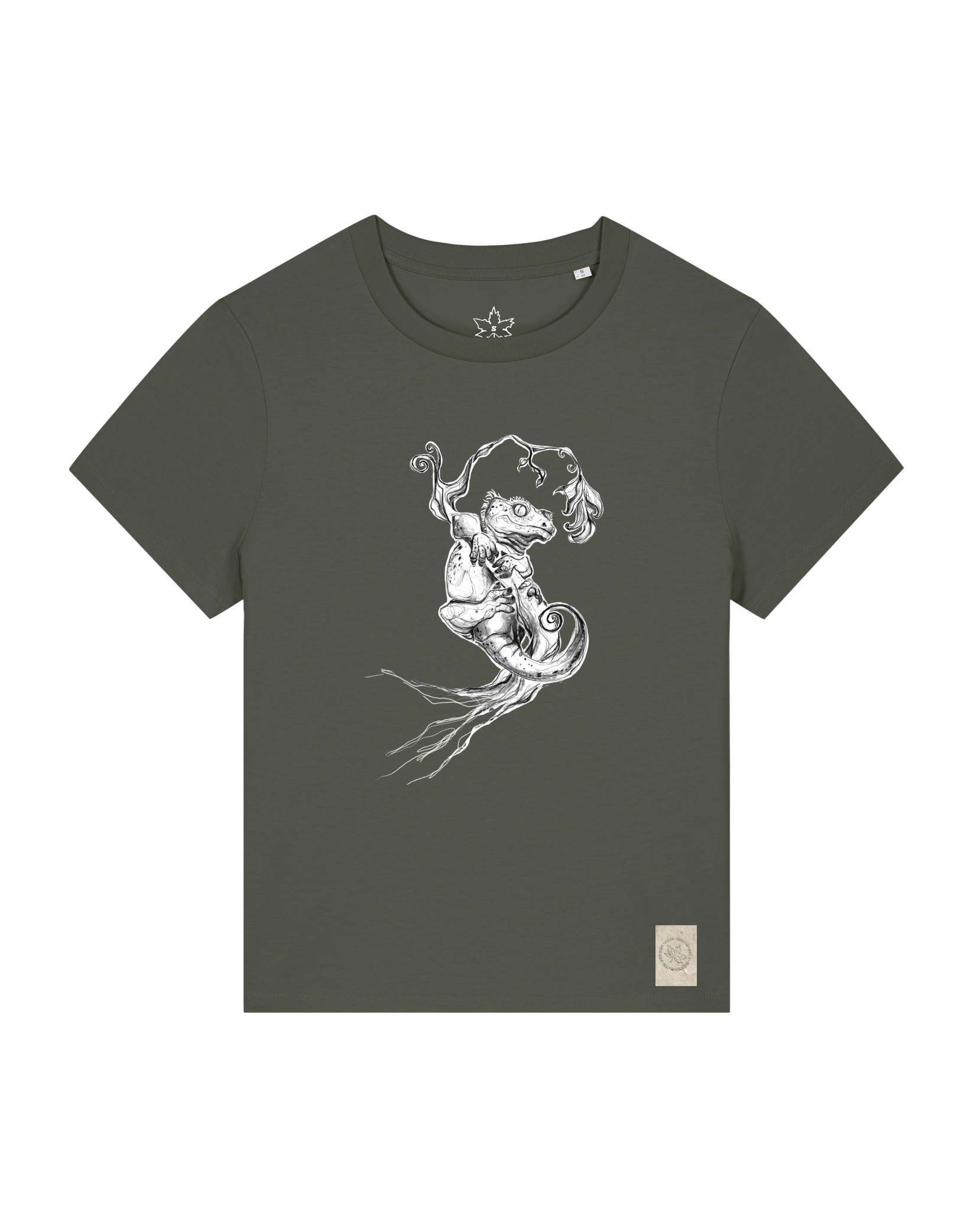 bio-female-medium fit-tshirt-gecko-sttw172-grunkohl-front