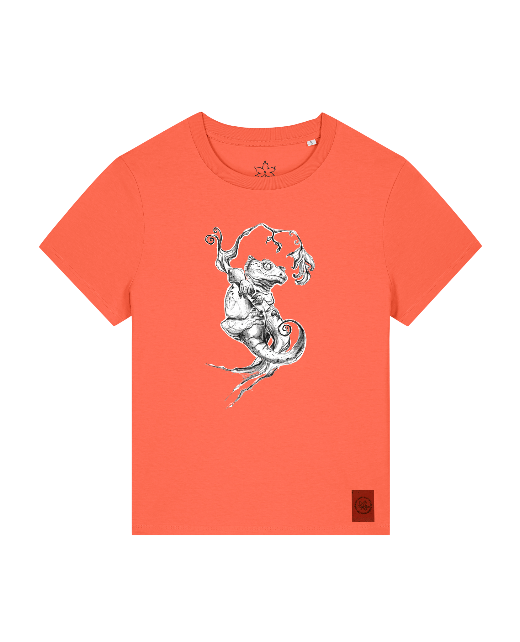 bio-female-medium fit-tshirt-gecko-sttw172-mandarine-front