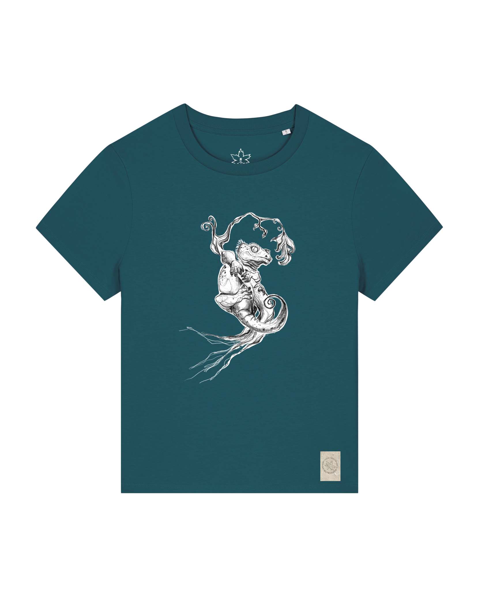 bio-female-medium fit-tshirt-gecko-sttw172-nordmanntanne-front