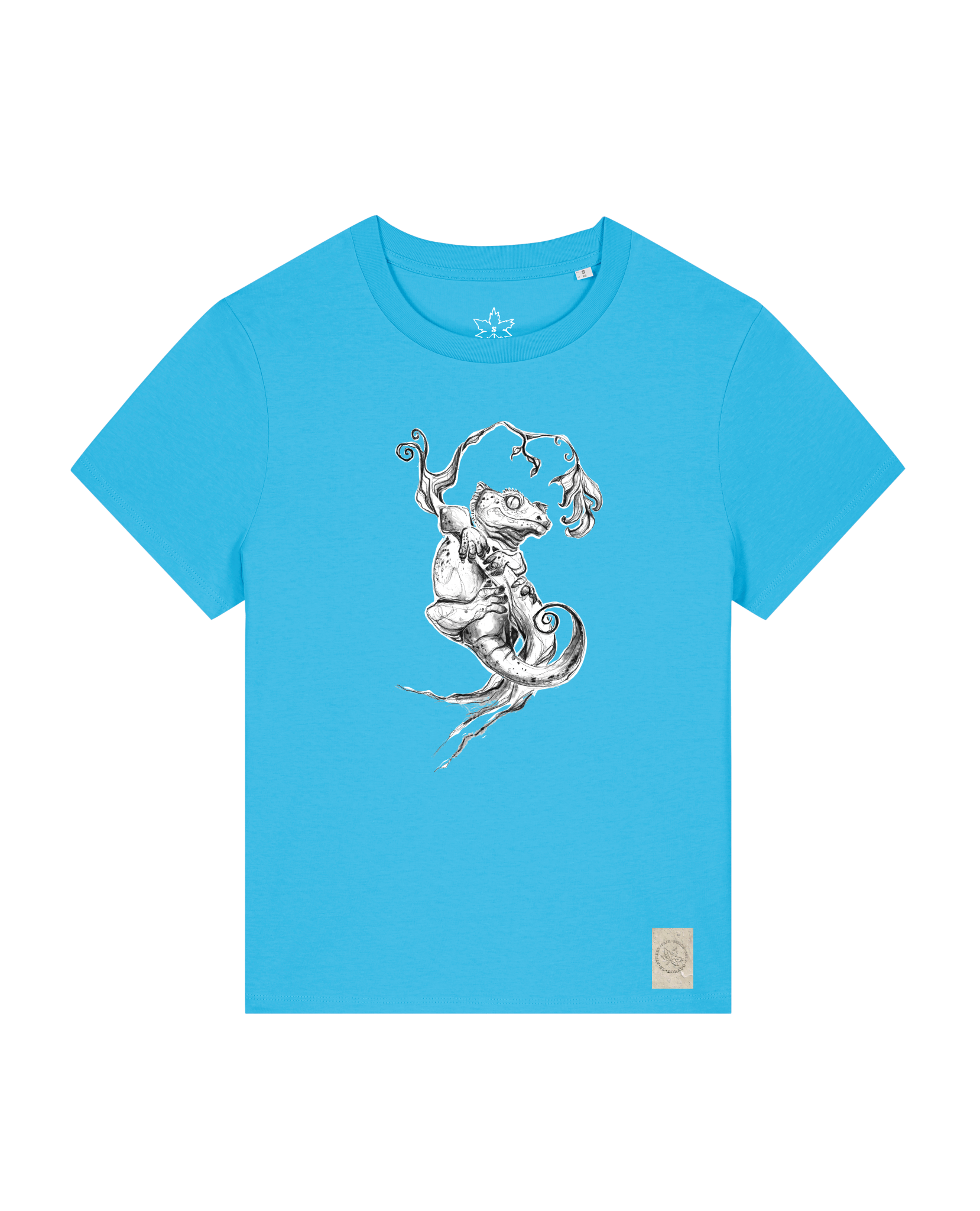 bio-female-medium fit-tshirt-gecko-sttw172-wasserblau-front