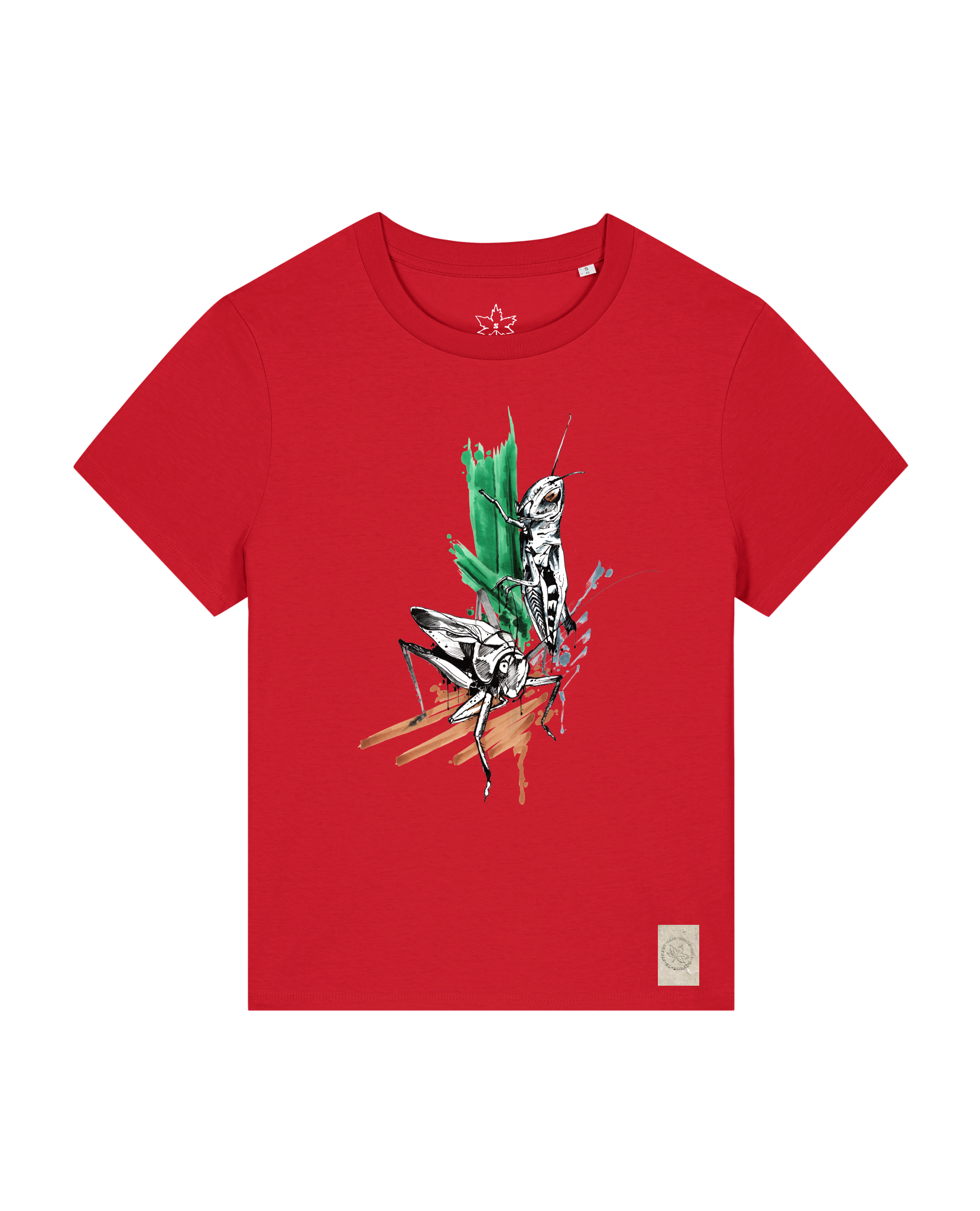bio-female-medium fit-tshirt-grassland population-sttw172-erdbeere-front