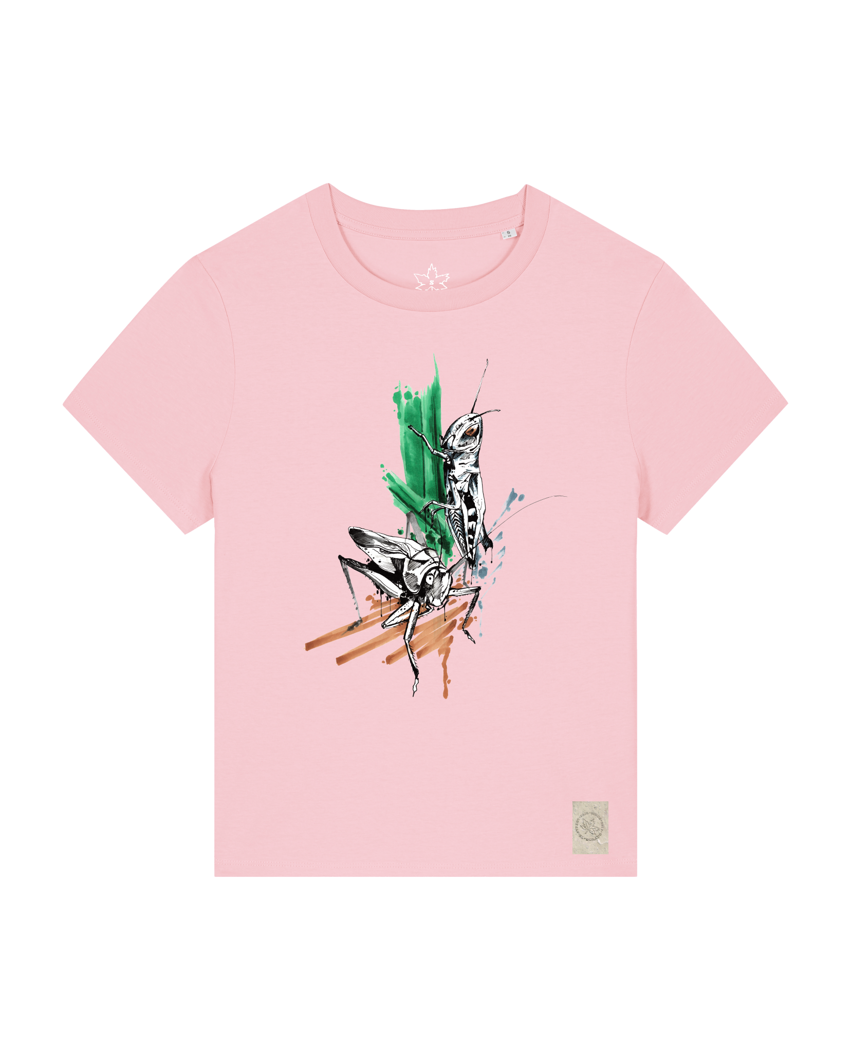 bio-female-medium fit-tshirt-grassland population-sttw172-flamingo-front