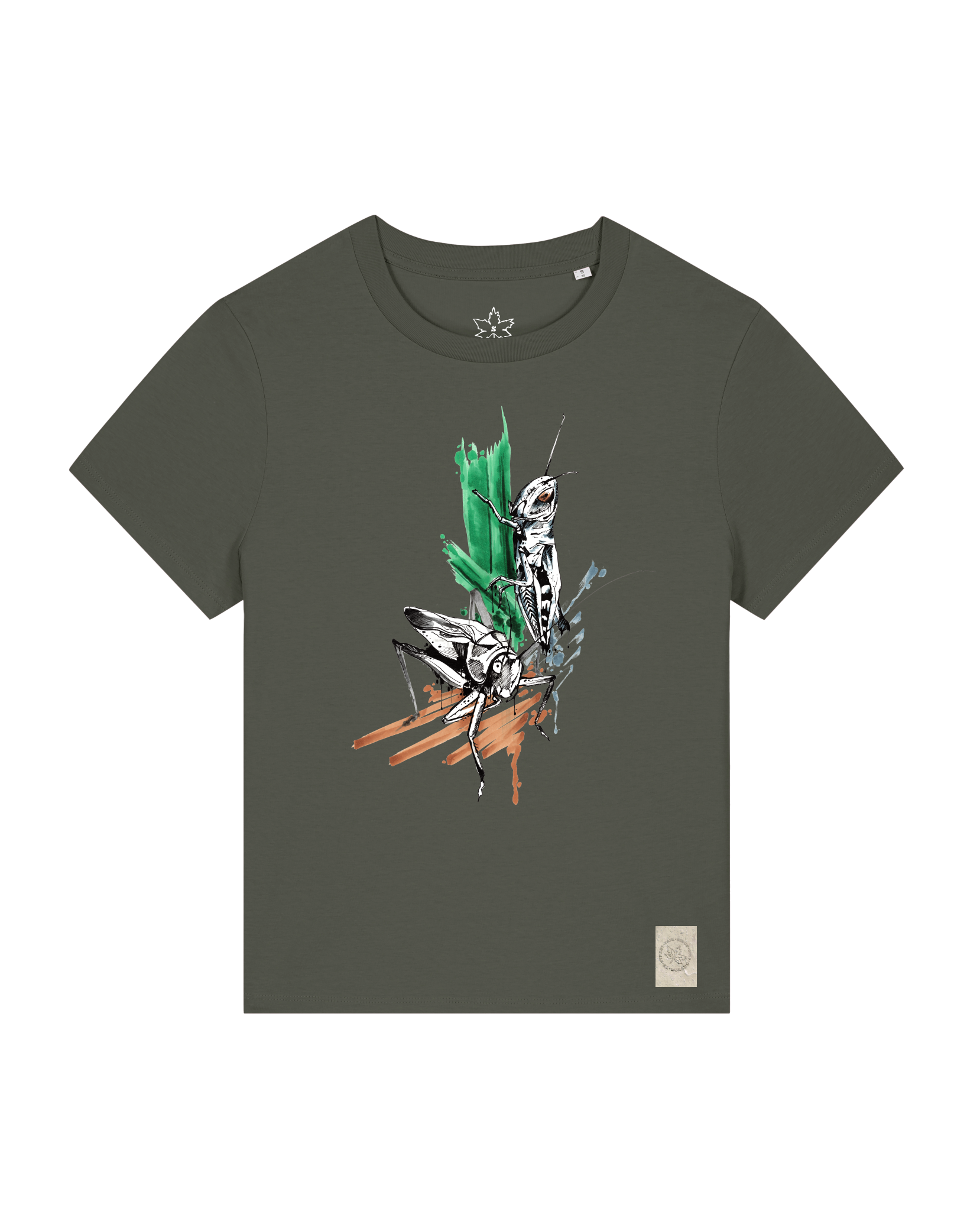 bio-female-medium fit-tshirt-grassland population-sttw172-grunkohl-front