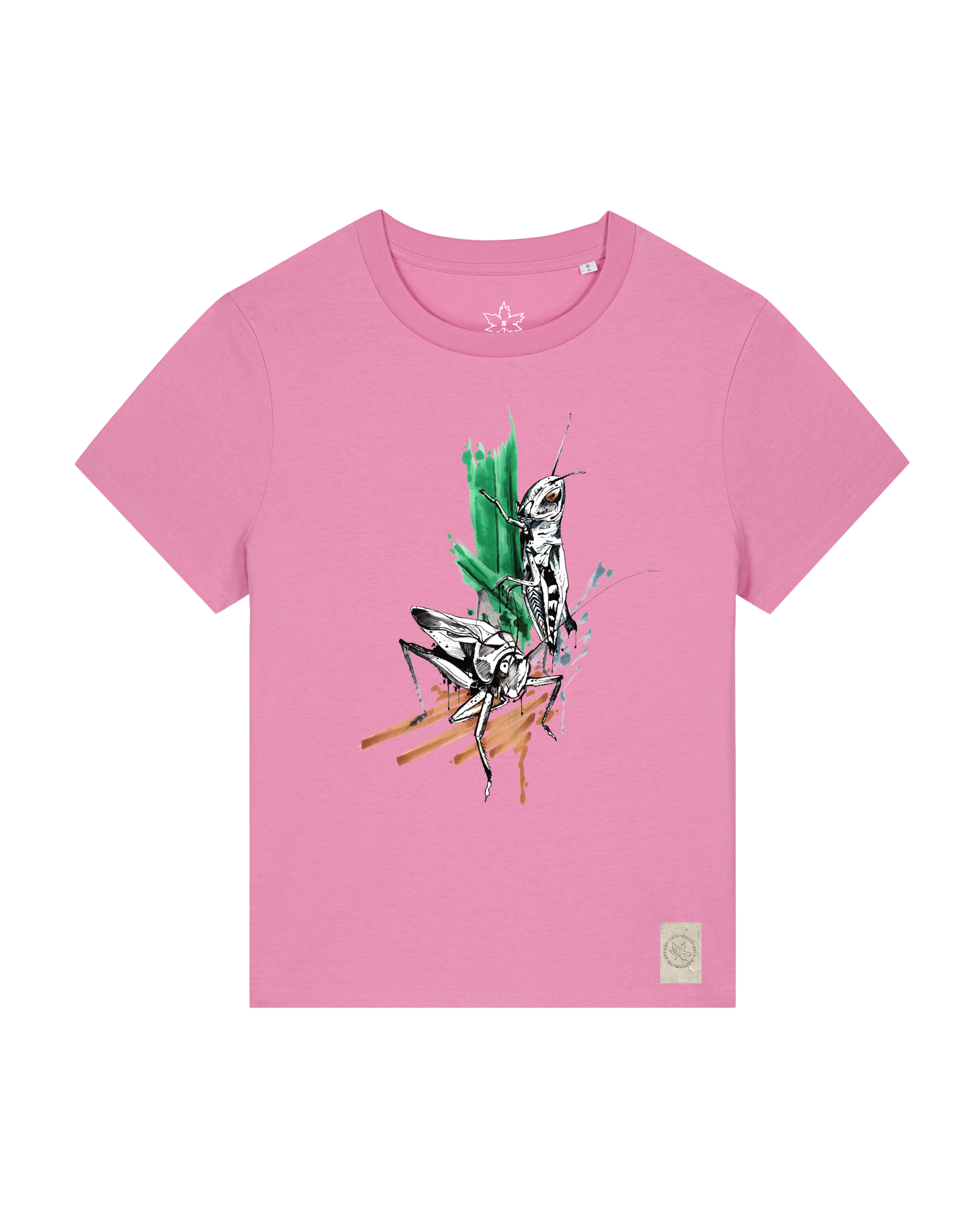 bio-female-medium fit-tshirt-grassland population-sttw172-kaugummi-front