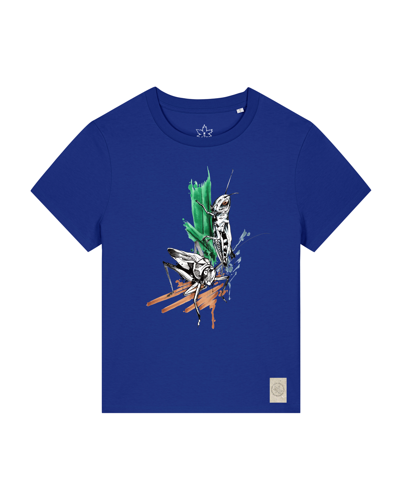 bio-female-medium fit-tshirt-grassland population-sttw172-kornblume-front