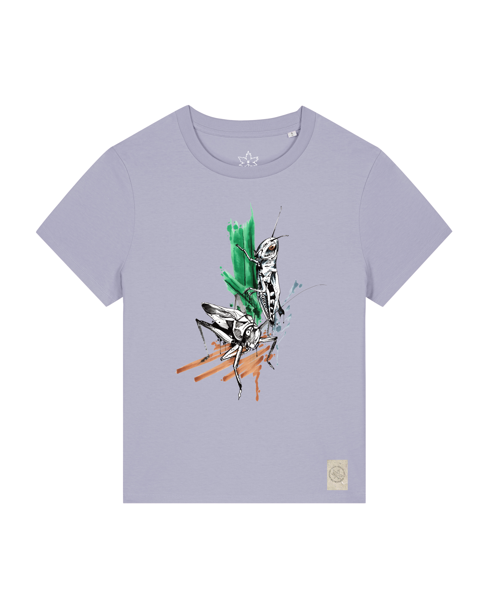 bio-female-medium fit-tshirt-grassland population-sttw172-lavender-front