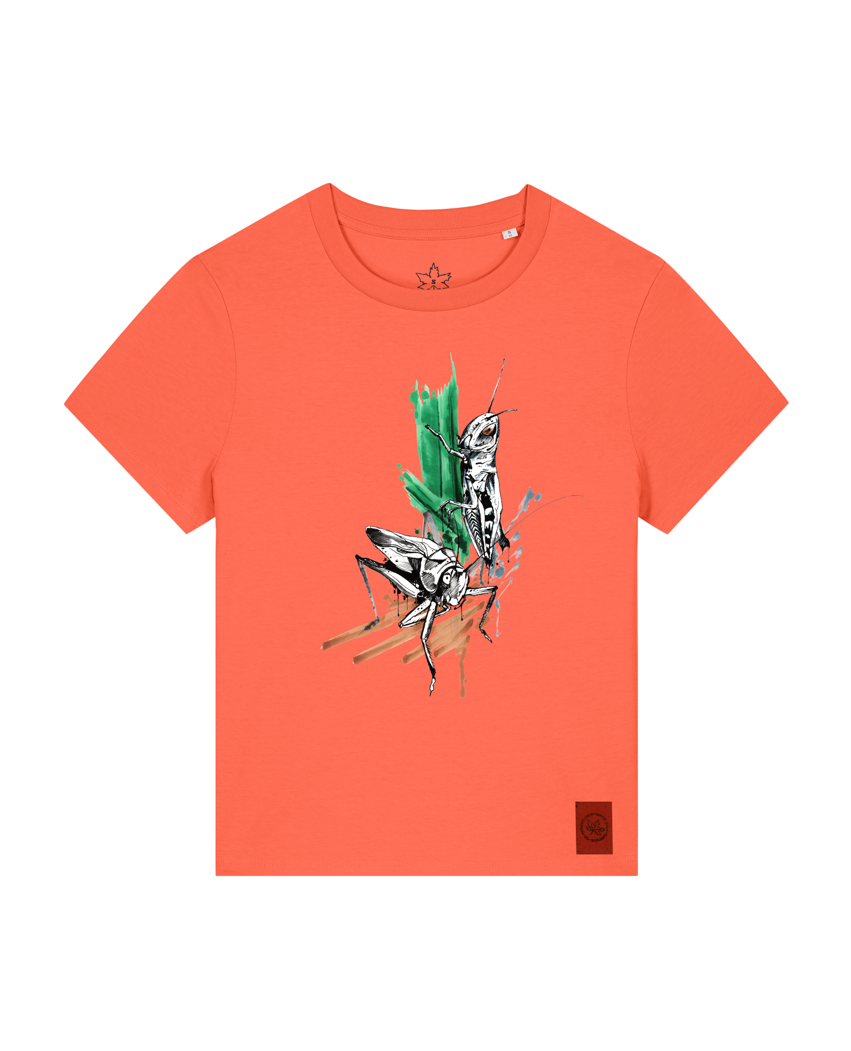 bio-female-medium fit-tshirt-grassland population-sttw172-mandarine-front