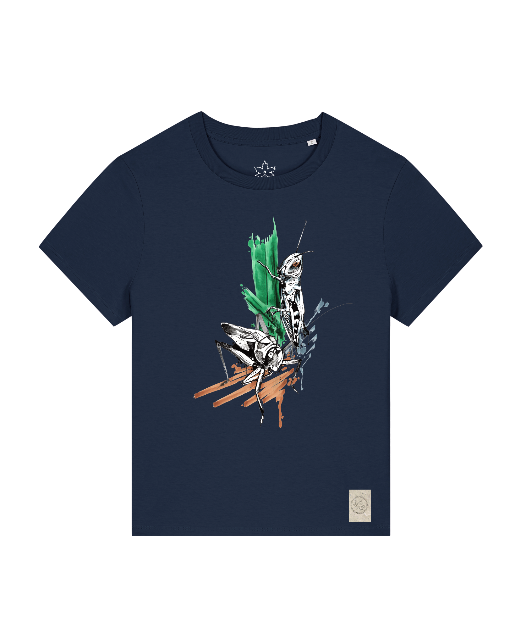 bio-female-medium fit-tshirt-grassland population-sttw172-marine-front