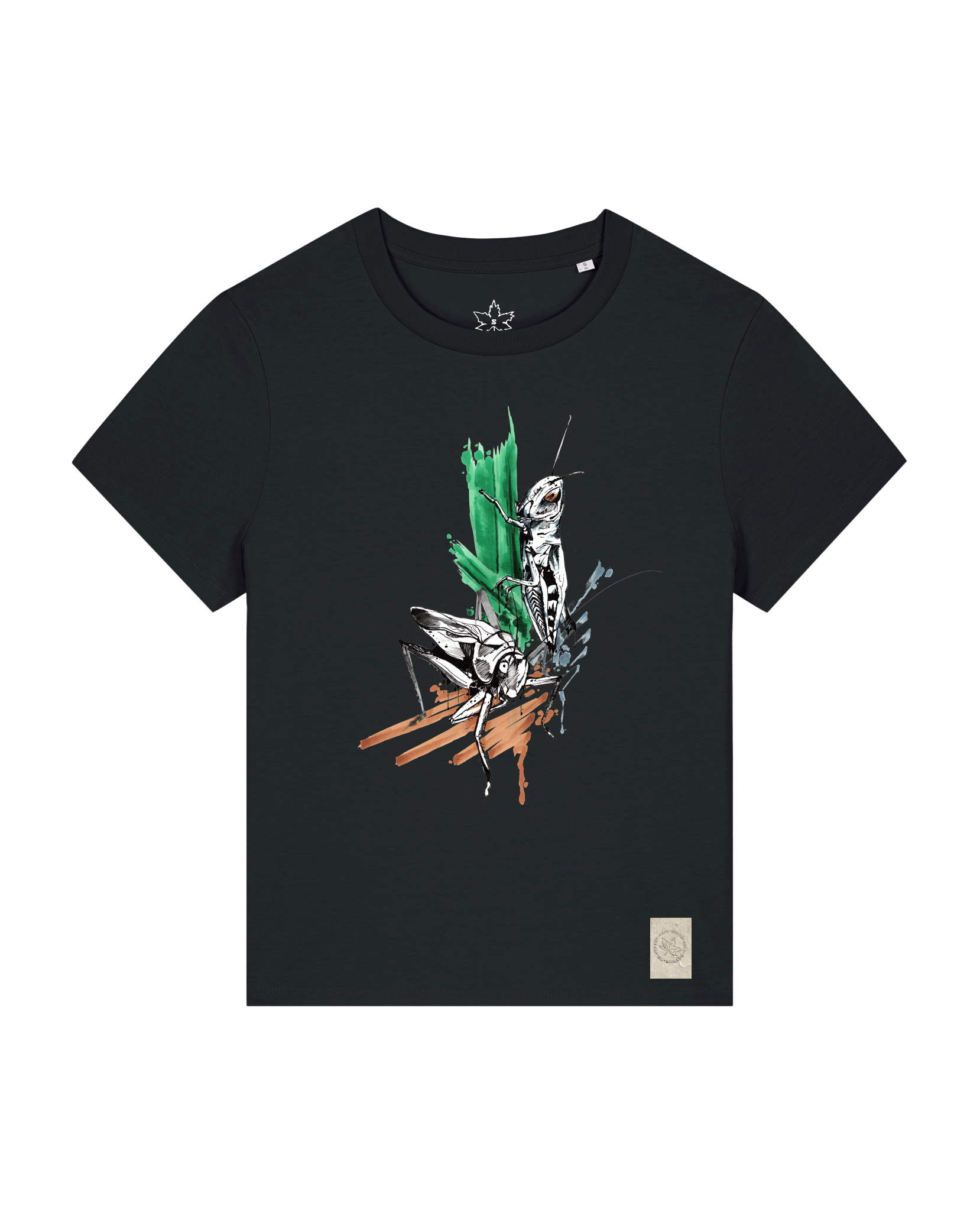 bio-female-medium fit-tshirt-grassland population-sttw172-schwarz-front