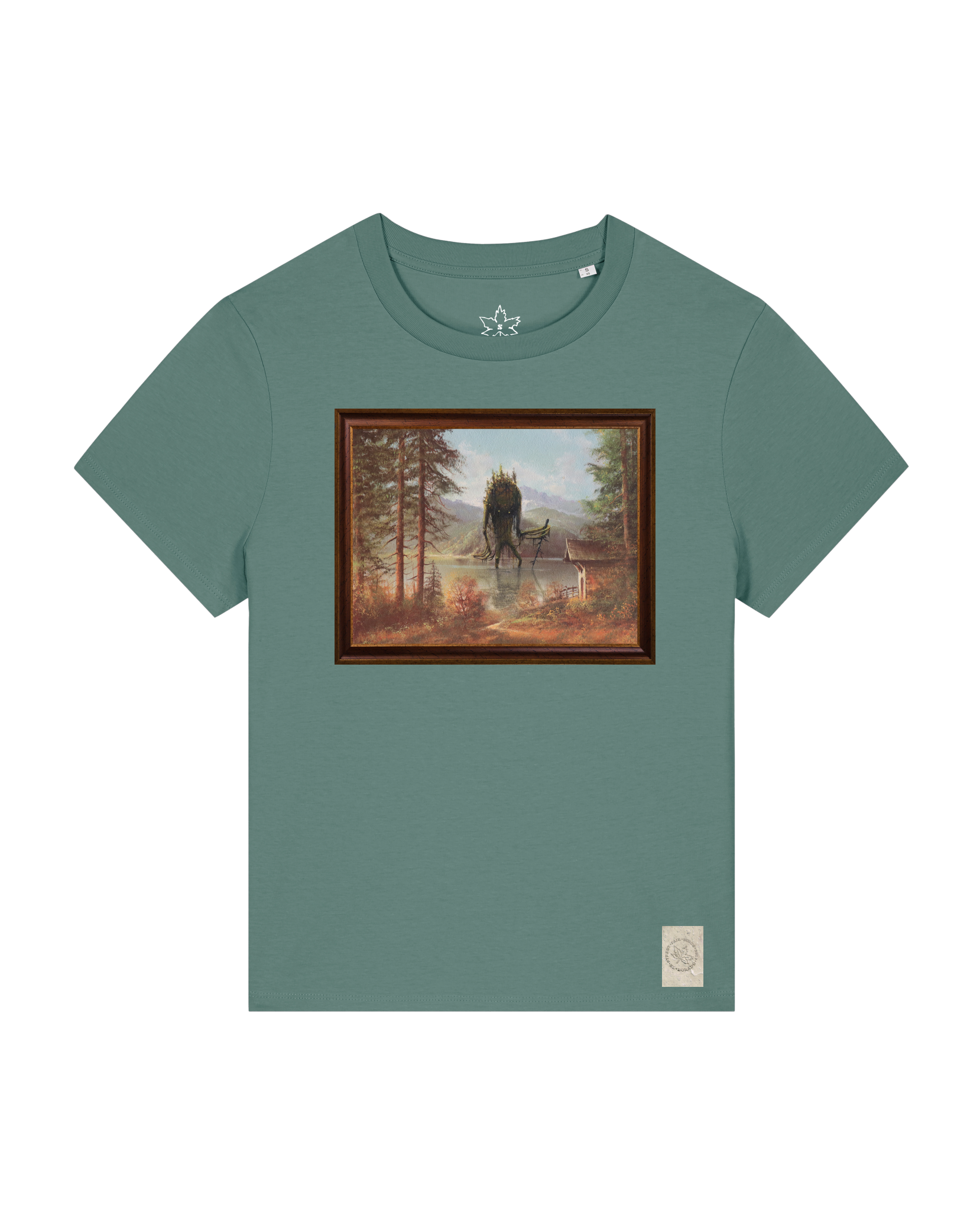 bio-female-medium fit-tshirt-herbst im riesengebirge-sttw172-blautanne-front