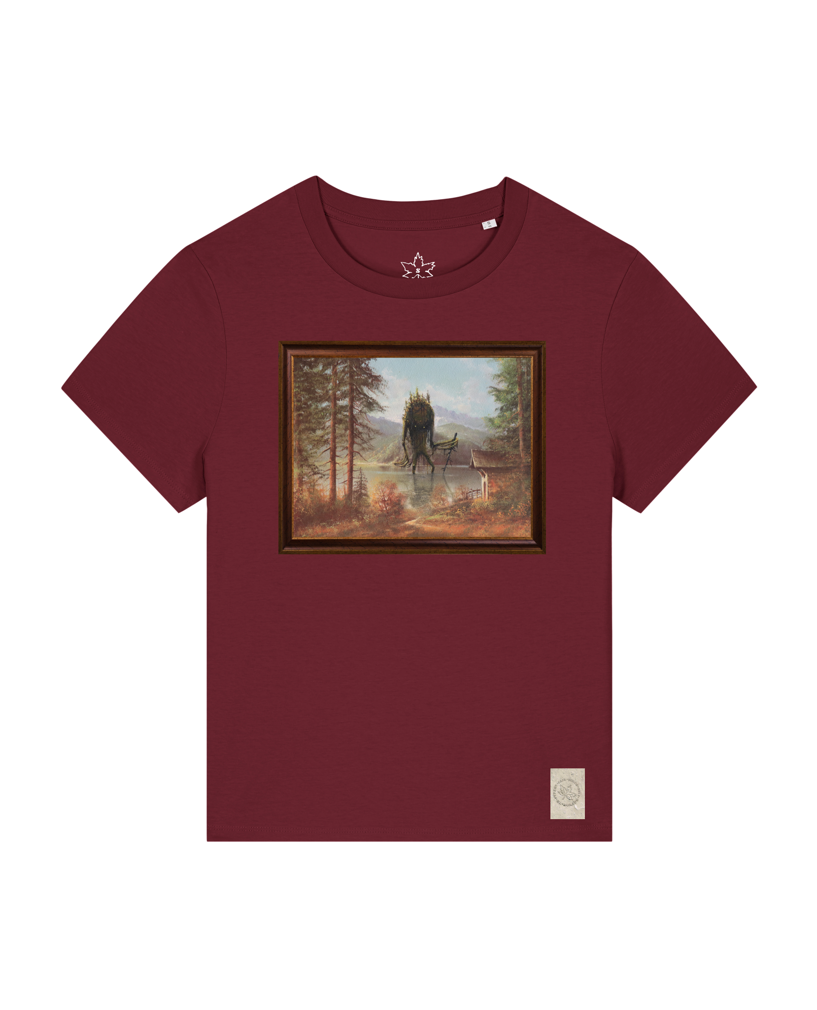 bio-female-medium fit-tshirt-herbst im riesengebirge-sttw172-burgunder rot-front
