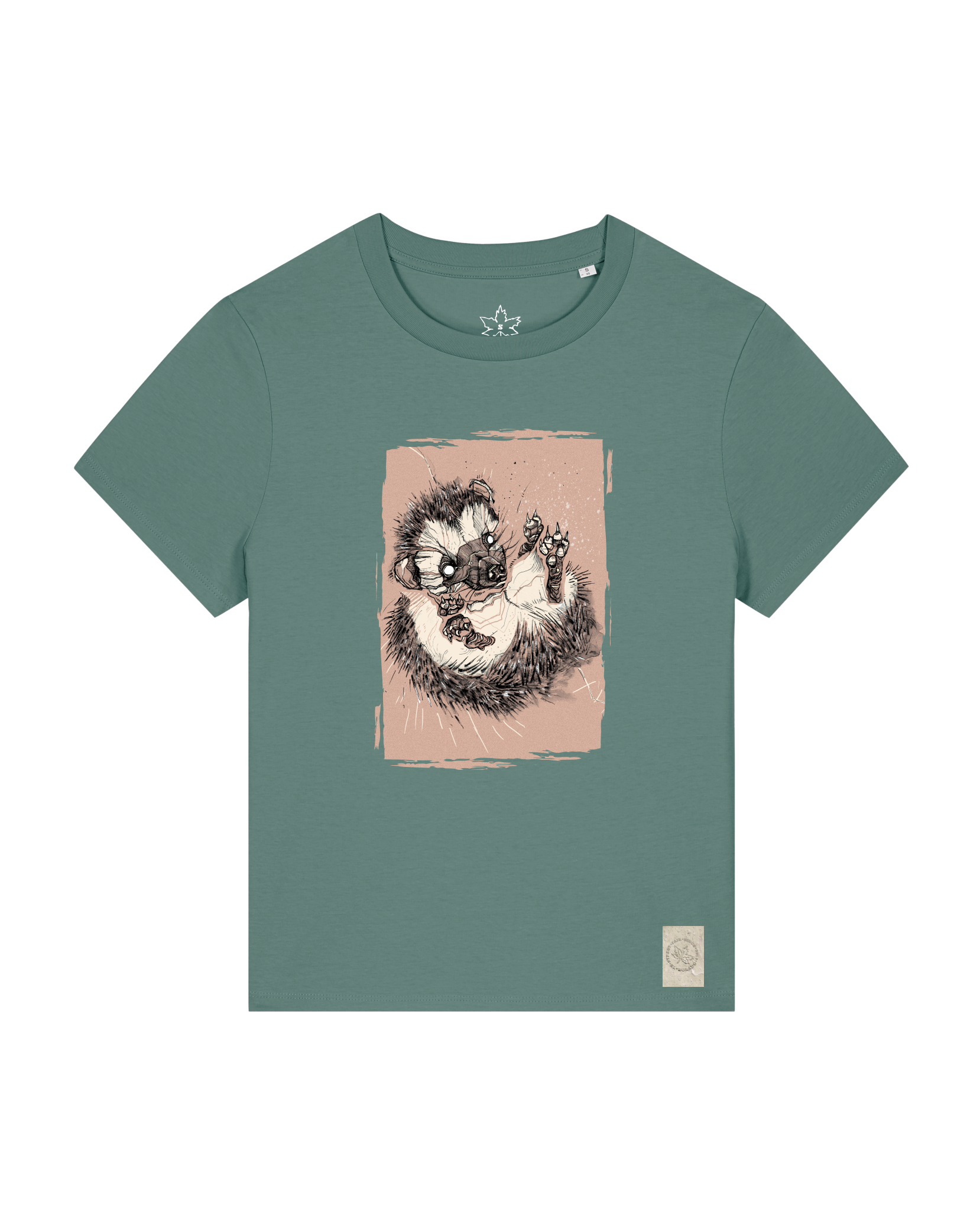 bio-female-medium fit-tshirt-igel-sttw172-blautanne-front