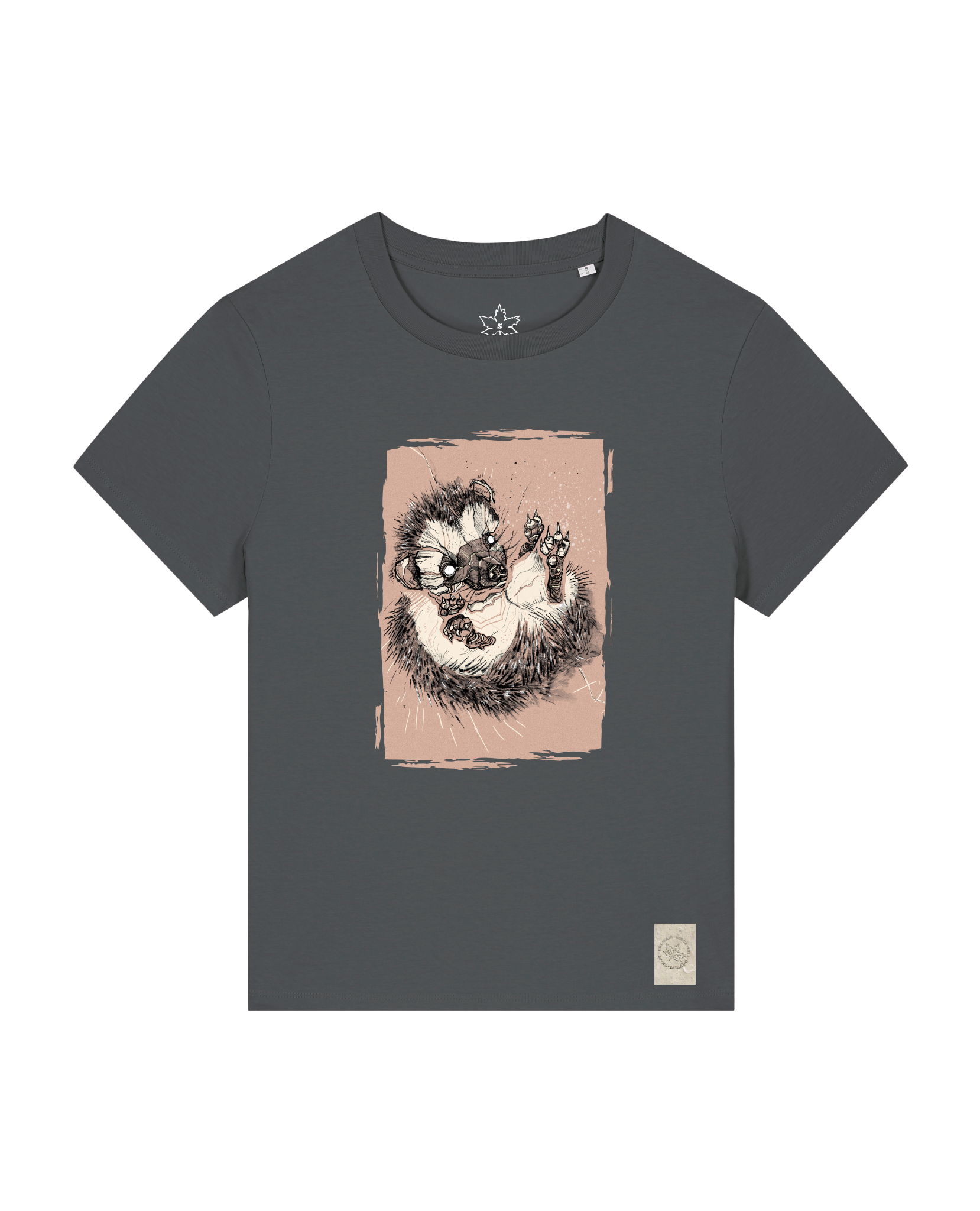 bio-female-medium fit-tshirt-igel-sttw172-eisen-front