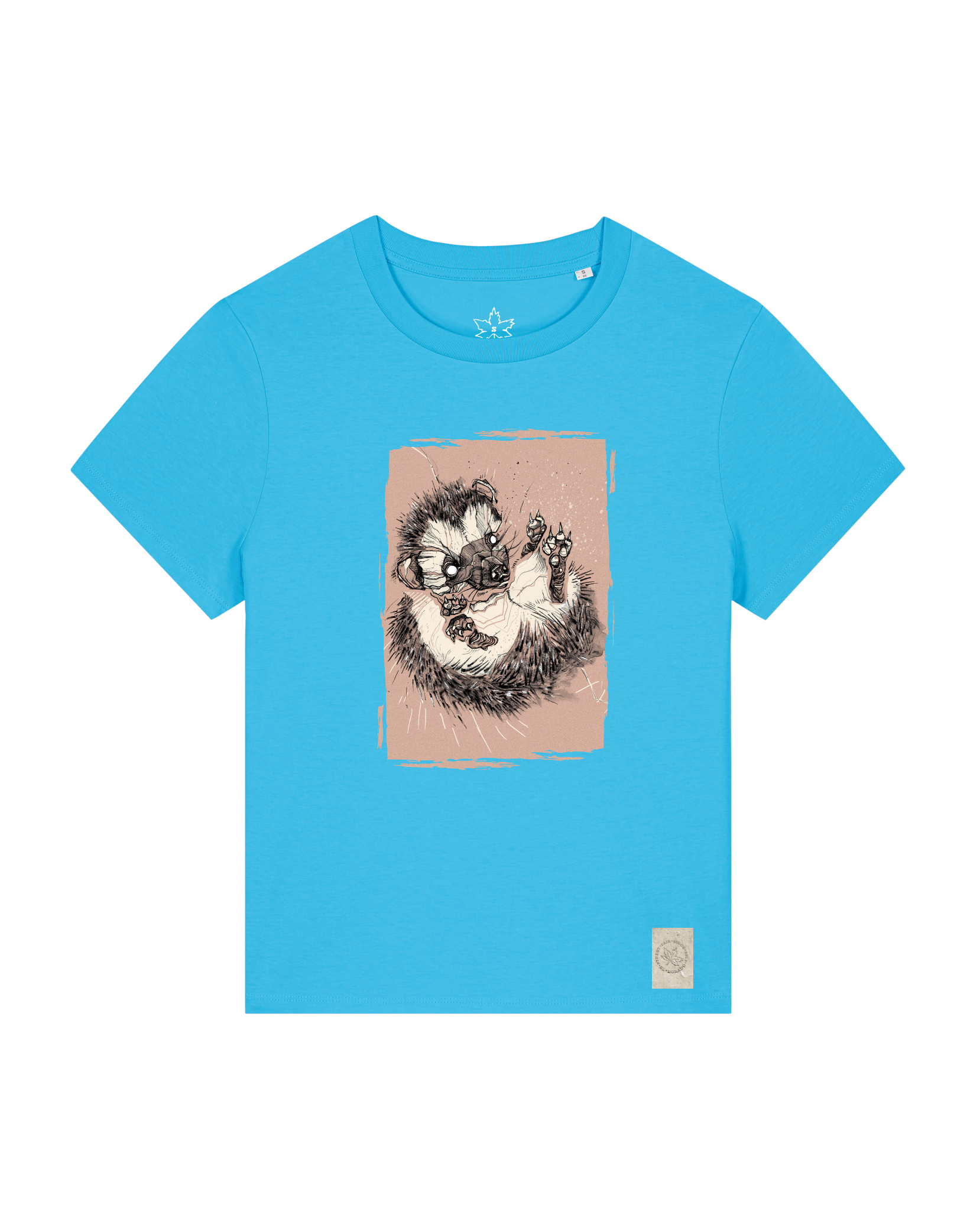 bio-female-medium fit-tshirt-igel-sttw172-wasserblau-front