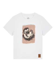 bio-female-medium fit-tshirt-igel-sttw172-weiß-front