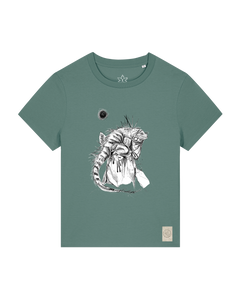bio-female-medium fit-tshirt-iguana-sttw172-blautanne-front