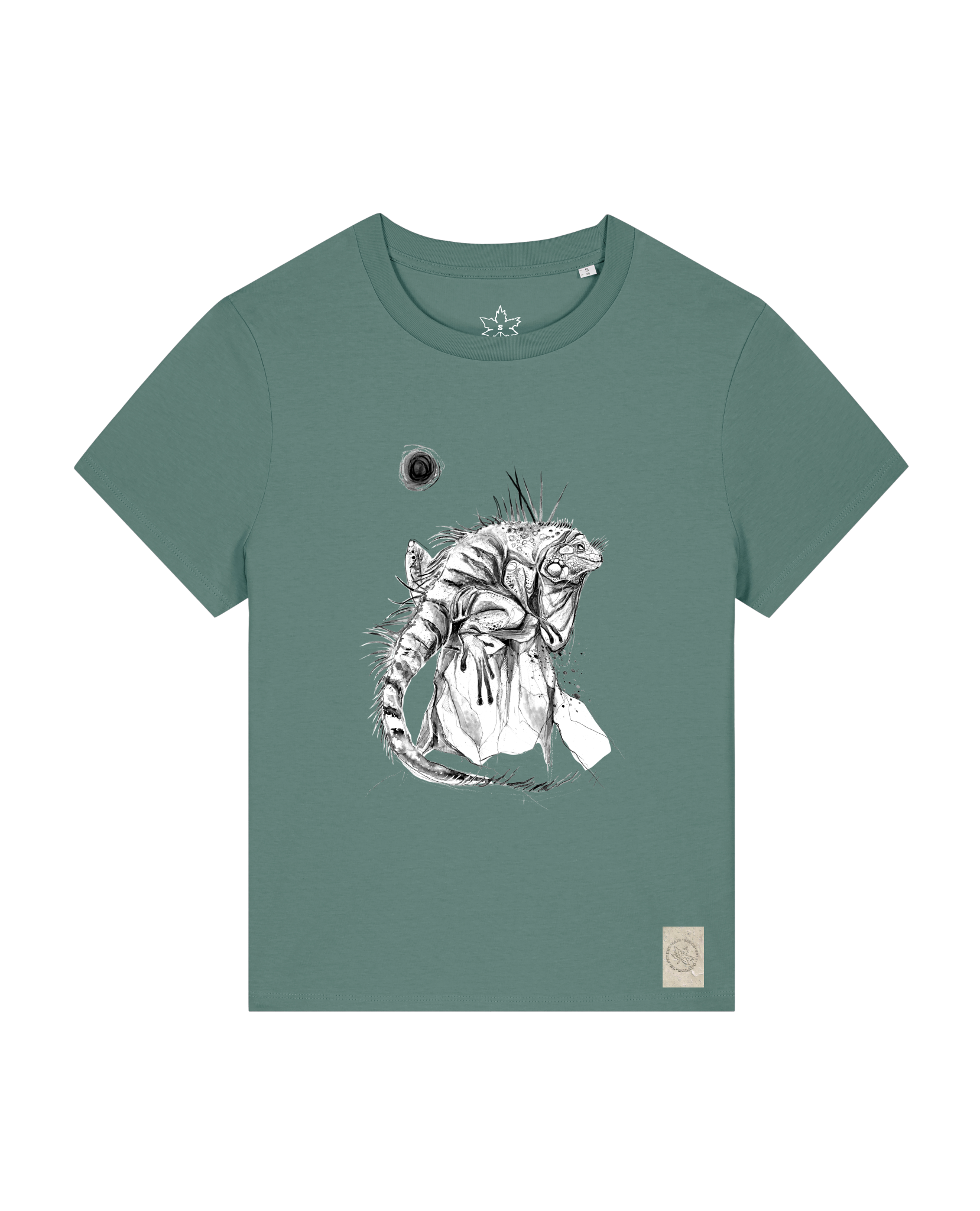 bio-female-medium fit-tshirt-iguana-sttw172-blautanne-front