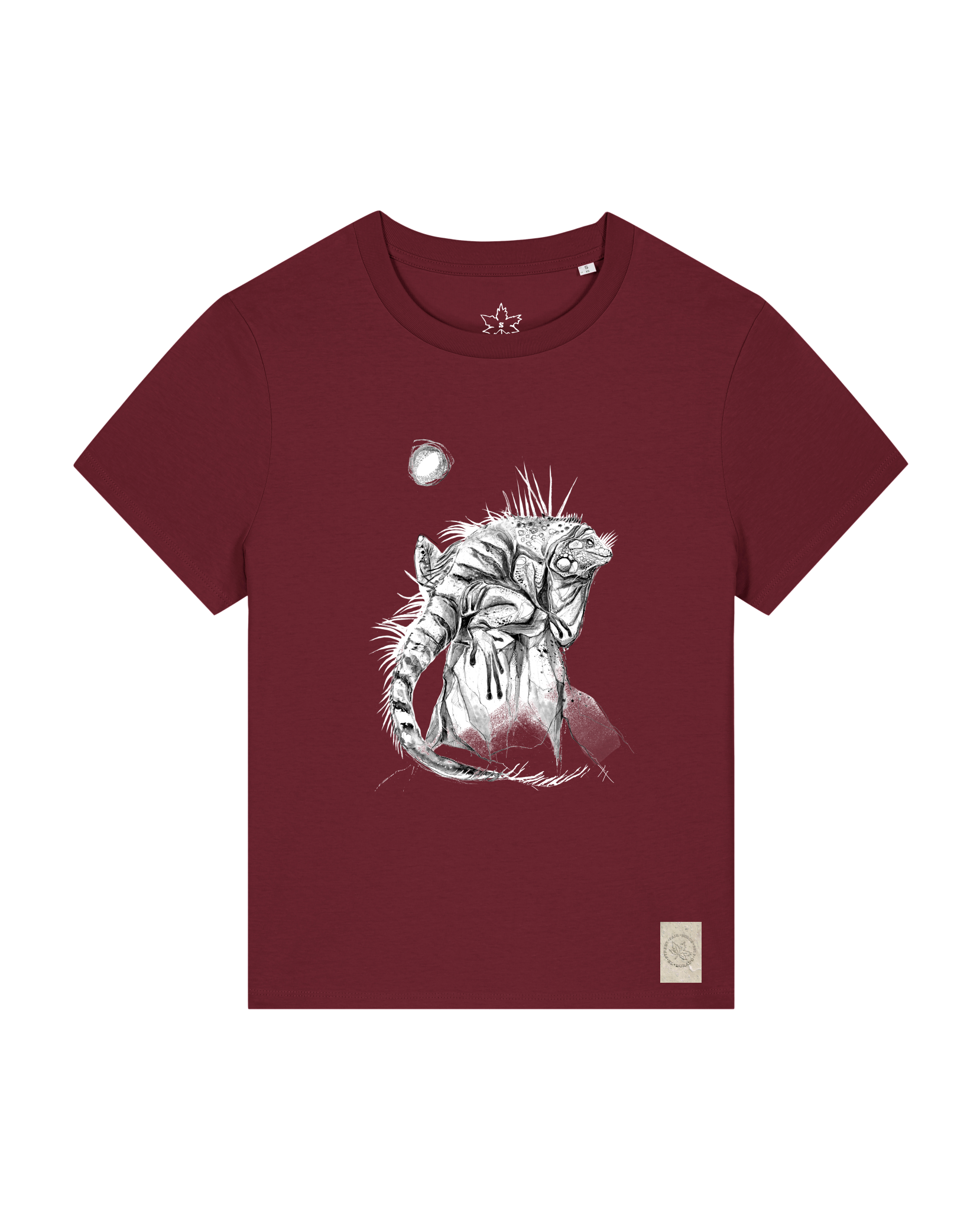 bio-female-medium fit-tshirt-iguana-sttw172-burgunder rot-front