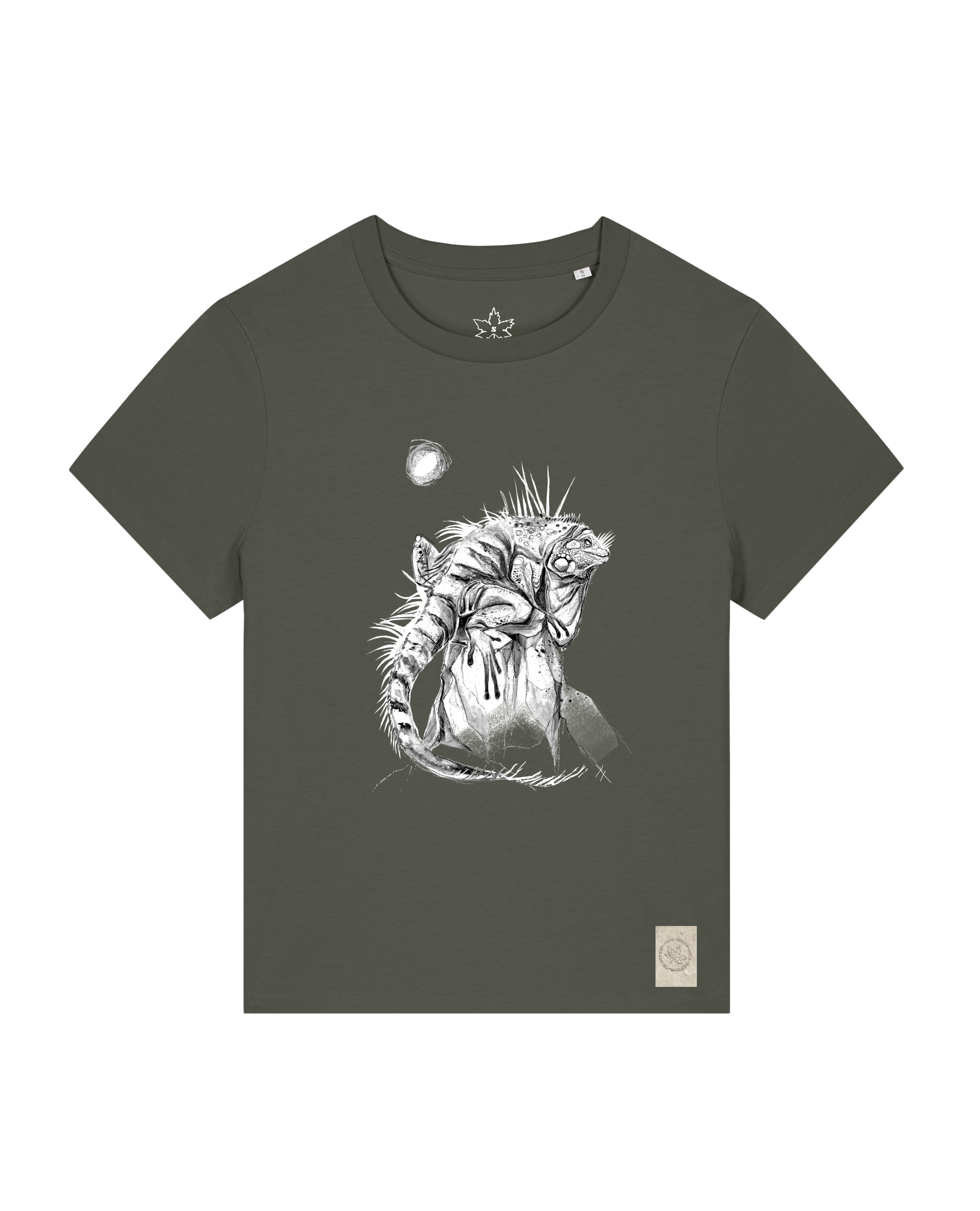 bio-female-medium fit-tshirt-iguana-sttw172-grunkohl-front