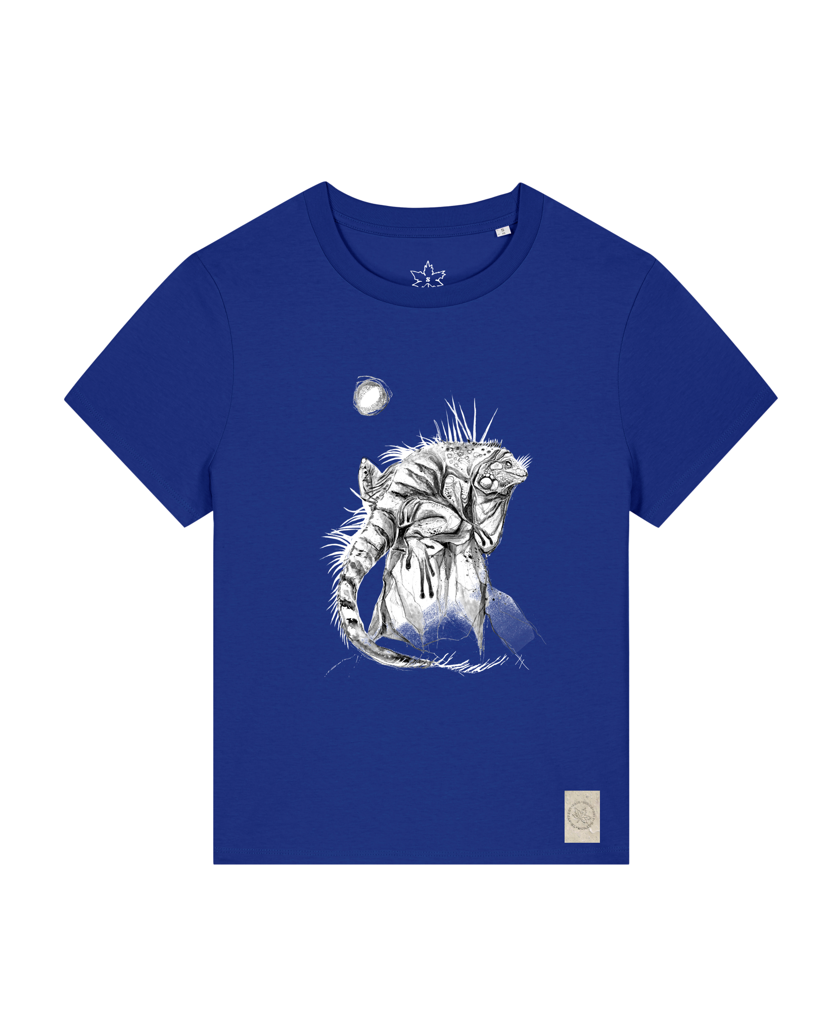 bio-female-medium fit-tshirt-iguana-sttw172-kornblume-front