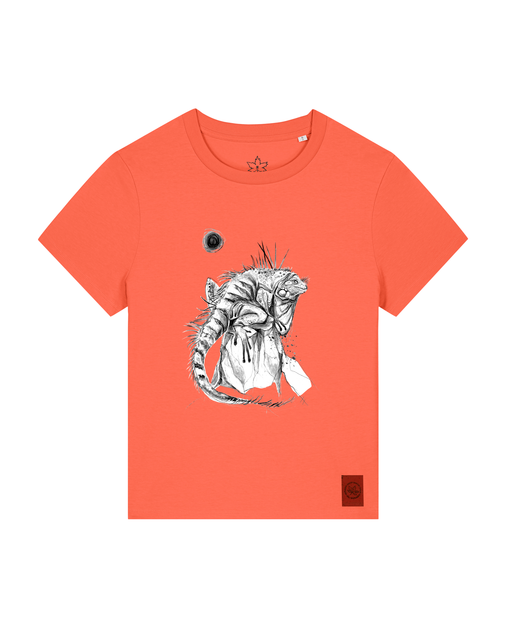 bio-female-medium fit-tshirt-iguana-sttw172-mandarine-front
