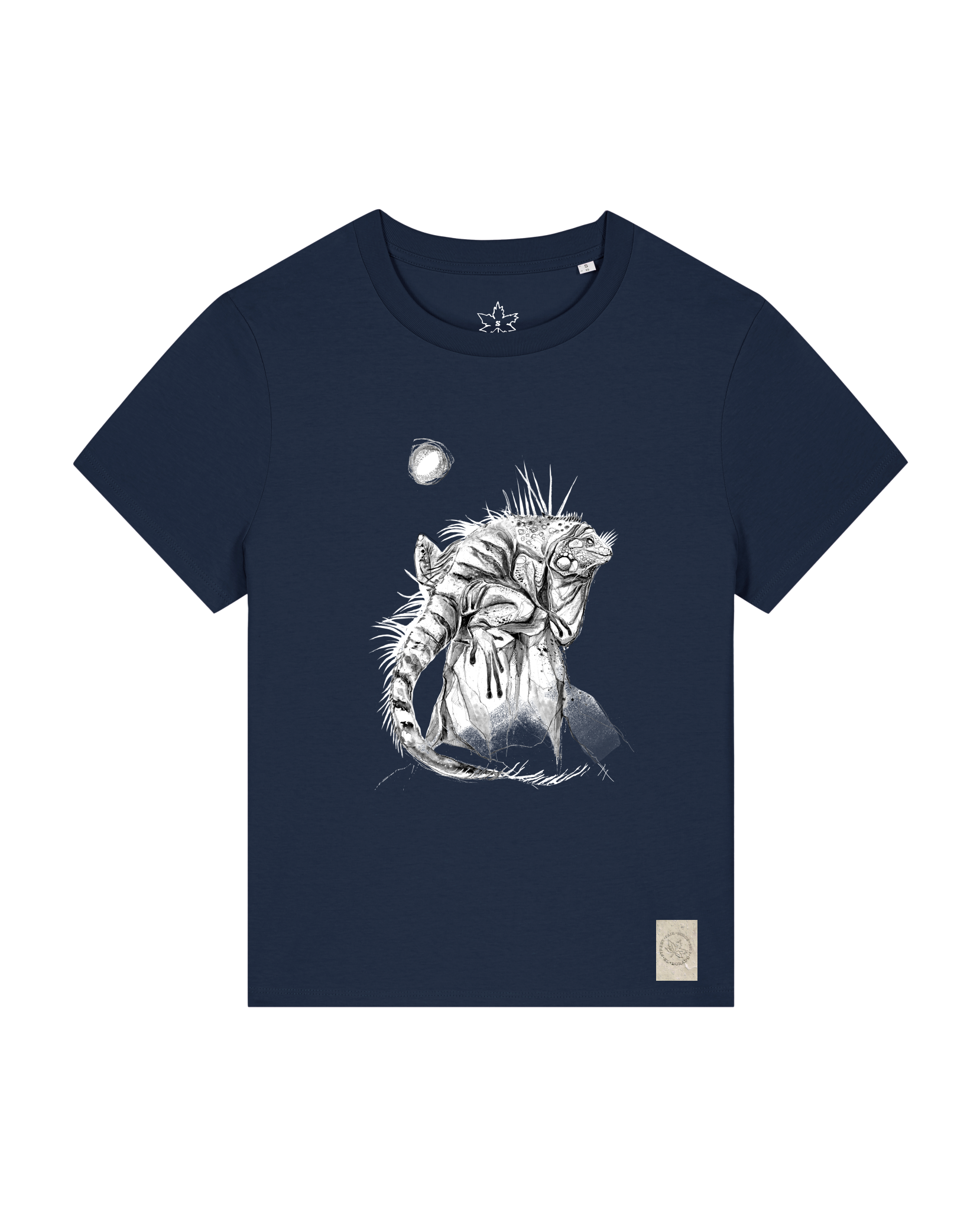bio-female-medium fit-tshirt-iguana-sttw172-marine-front