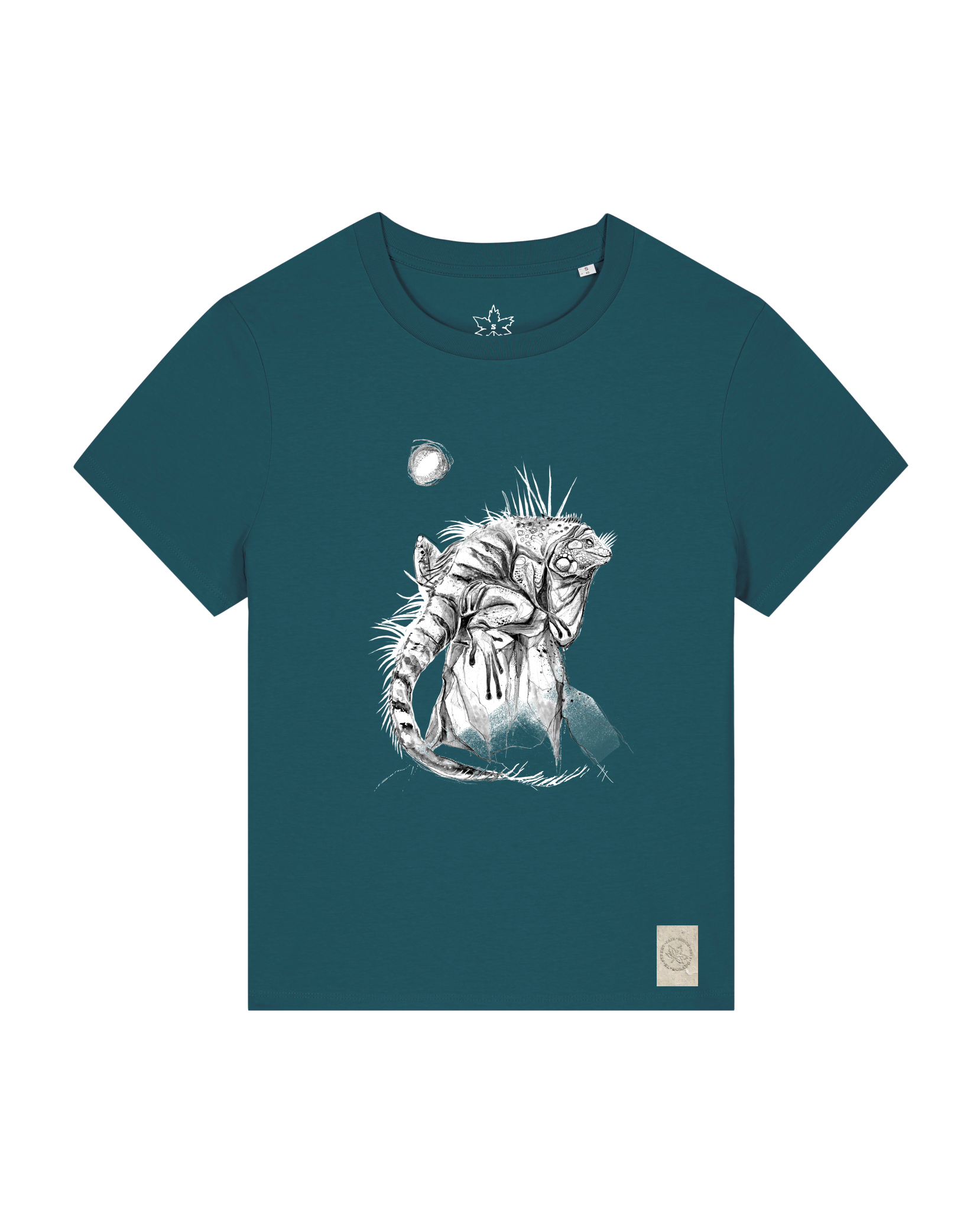 bio-female-medium fit-tshirt-iguana-sttw172-nordmanntanne-front
