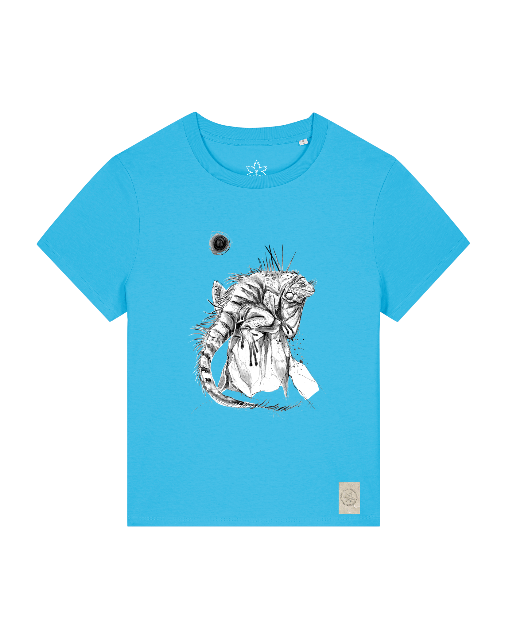 bio-female-medium fit-tshirt-iguana-sttw172-wasserblau-front