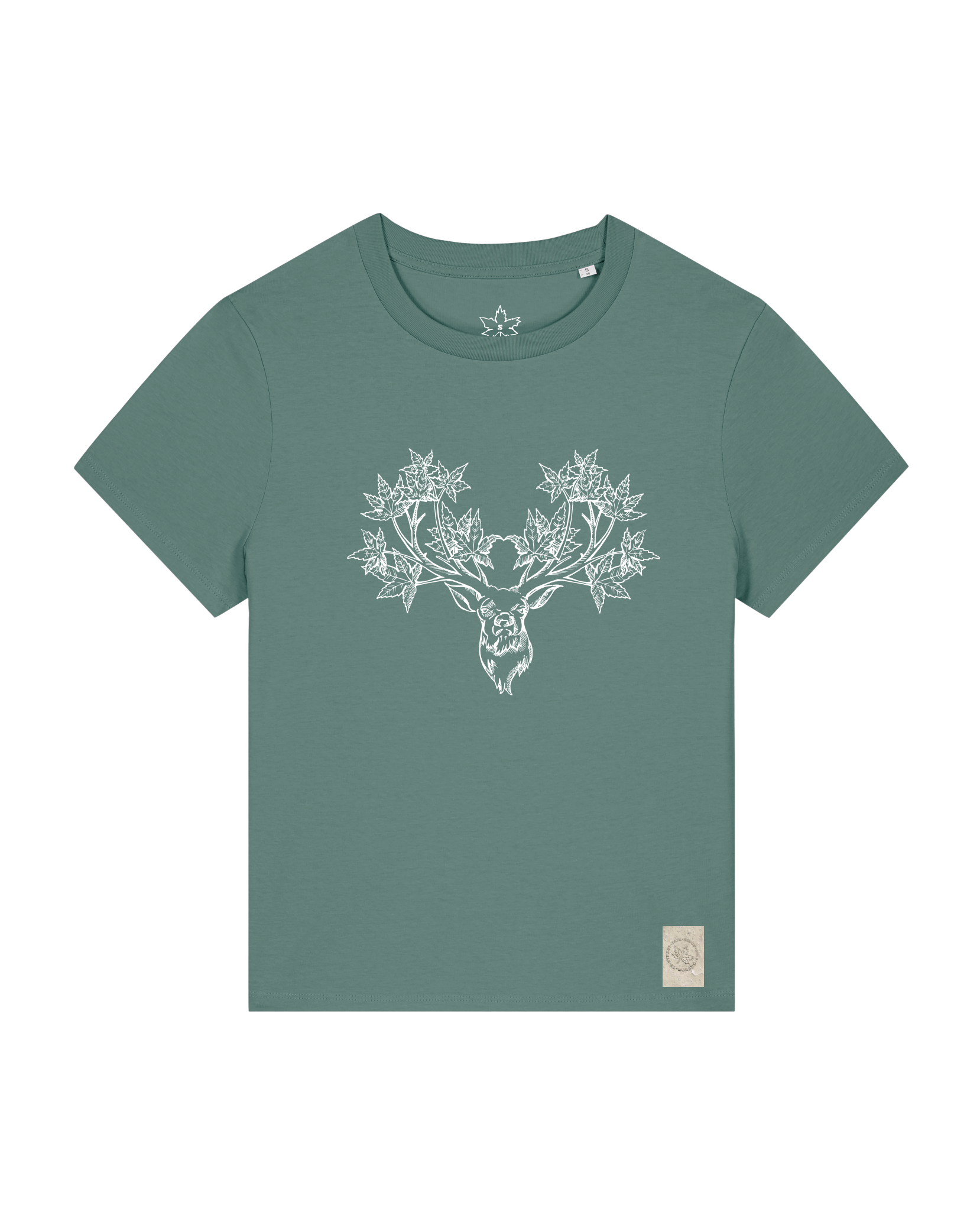 bio-female-medium fit-tshirt-king of wood-sttw172-blautanne-front