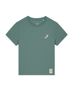 bio-female-medium fit-tshirt-kolibri (backprint)-sttw172-blautanne-front