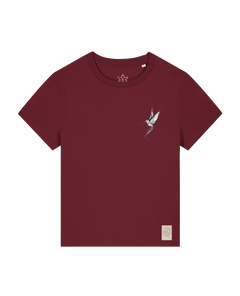 bio-female-medium fit-tshirt-kolibri (backprint)-sttw172-burgunder rot-front