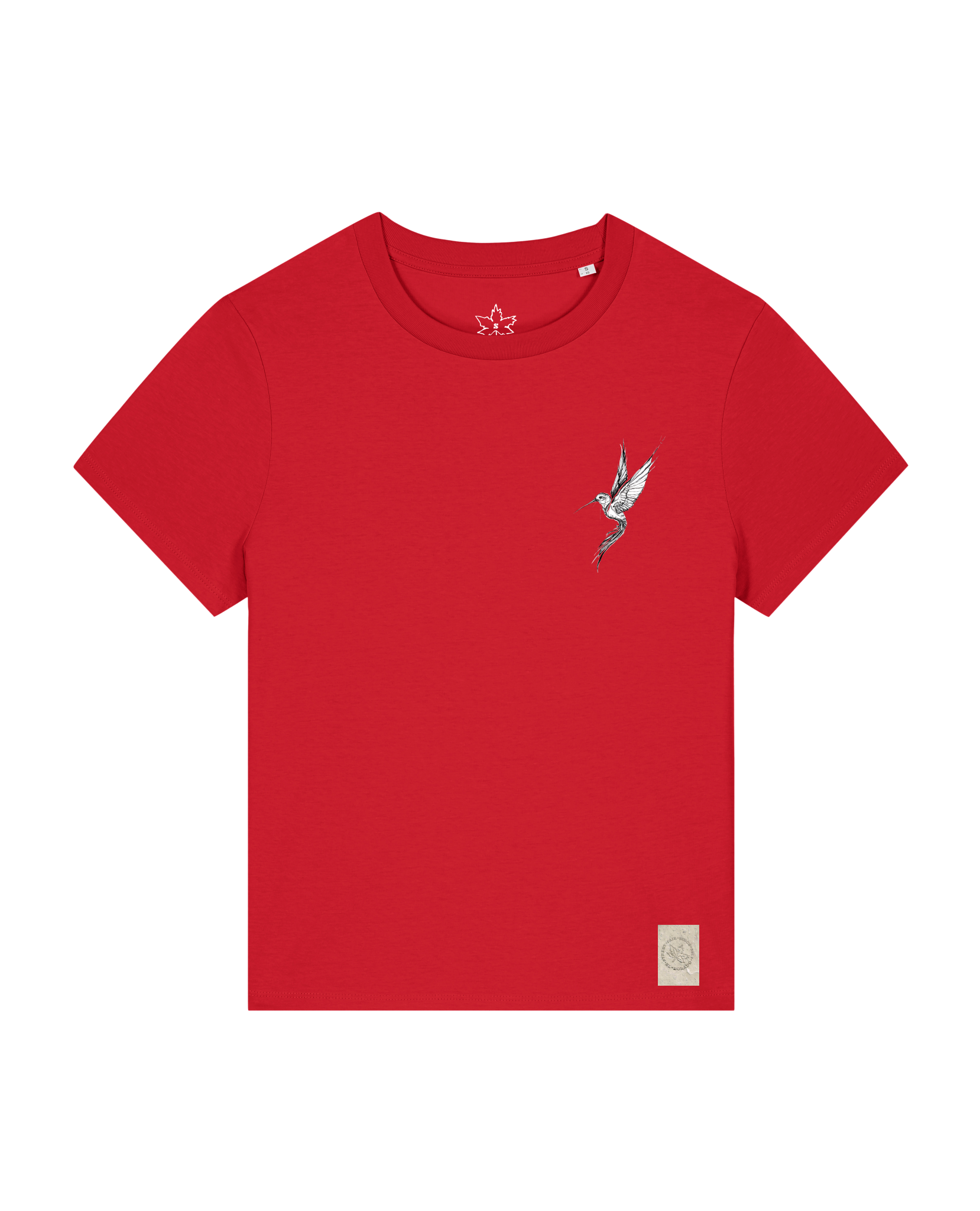 bio-female-medium fit-tshirt-kolibri (backprint)-sttw172-erdbeere-front