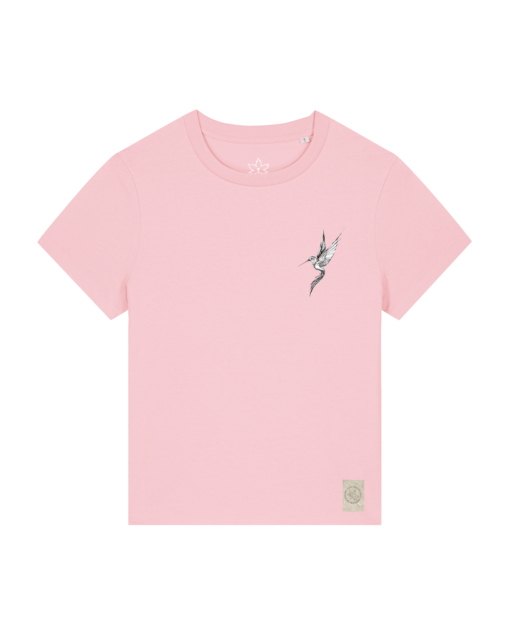 bio-female-medium fit-tshirt-kolibri (backprint)-sttw172-flamingo-front
