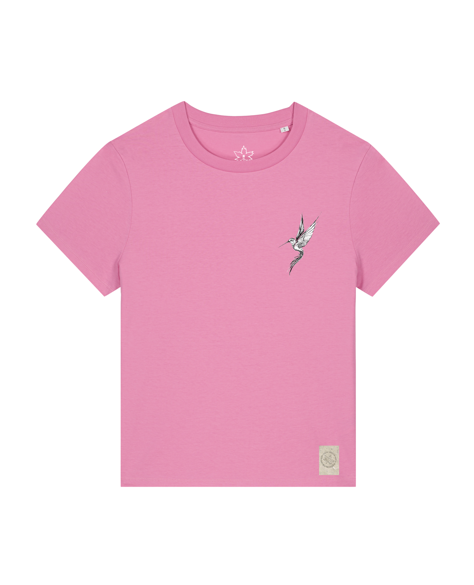 bio-female-medium fit-tshirt-kolibri (backprint)-sttw172-kaugummi-front