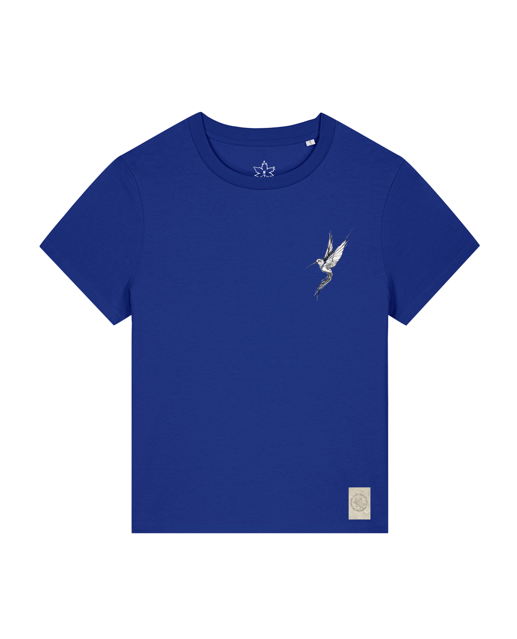 bio-female-medium fit-tshirt-kolibri (backprint)-sttw172-kornblume-front