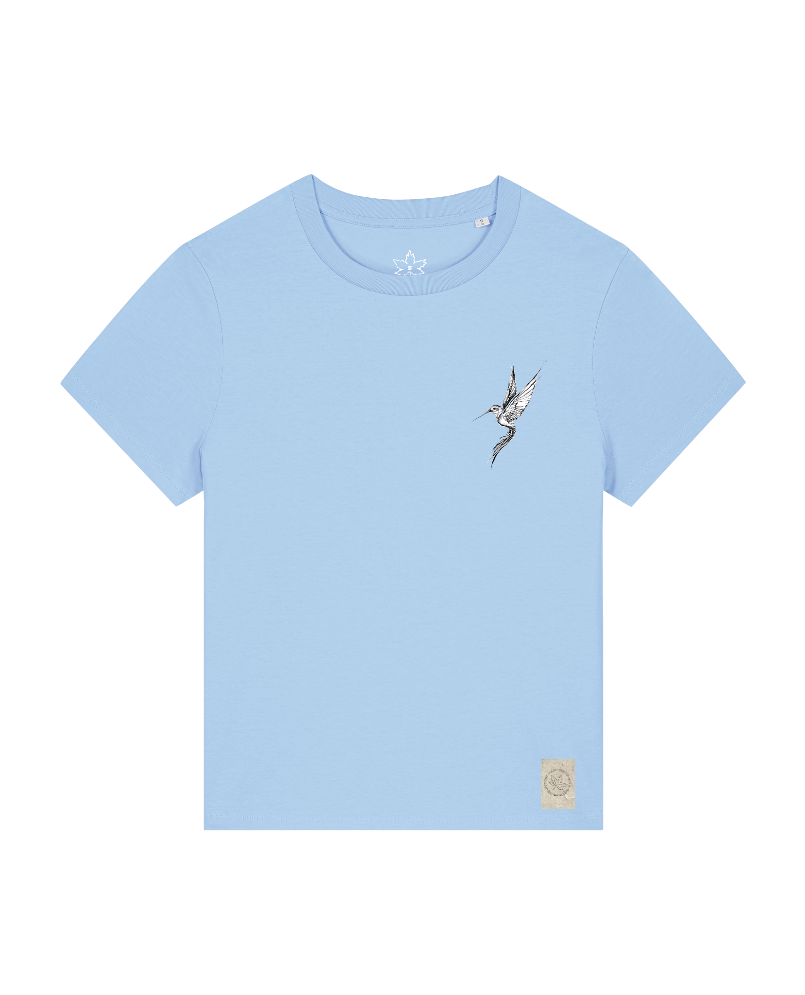 bio-female-medium fit-tshirt-kolibri (backprint)-sttw172-lagune-front