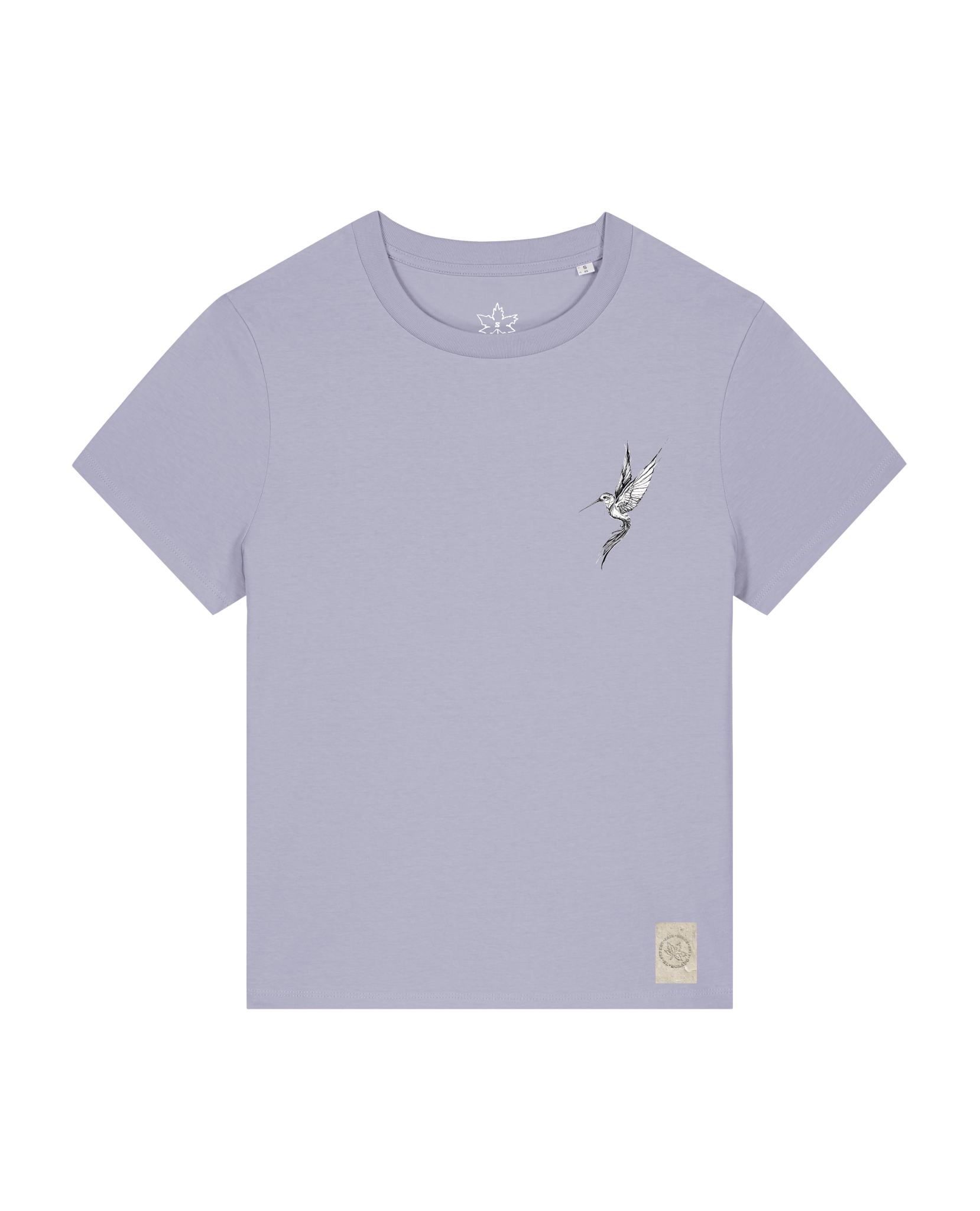 bio-female-medium fit-tshirt-kolibri (backprint)-sttw172-lavender-front