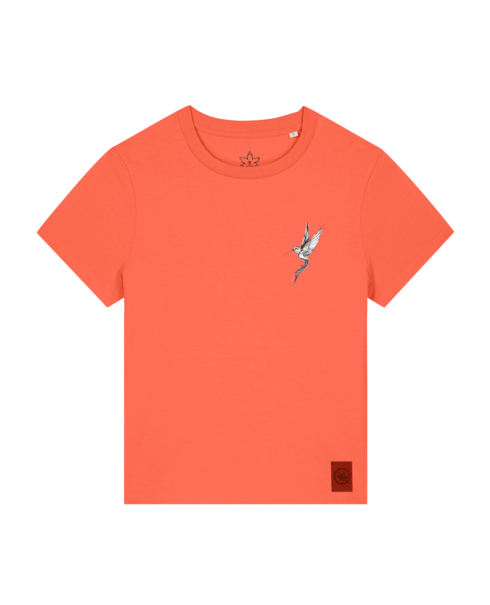 bio-female-medium fit-tshirt-kolibri (backprint)-sttw172-mandarine-front
