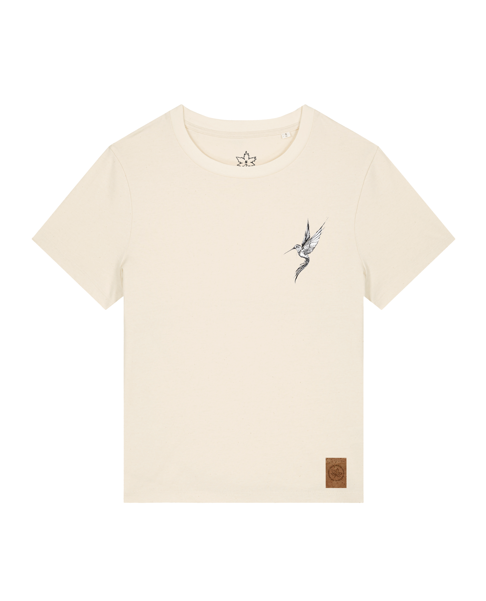 bio-female-medium fit-tshirt-kolibri (backprint)-sttw172-natur-front