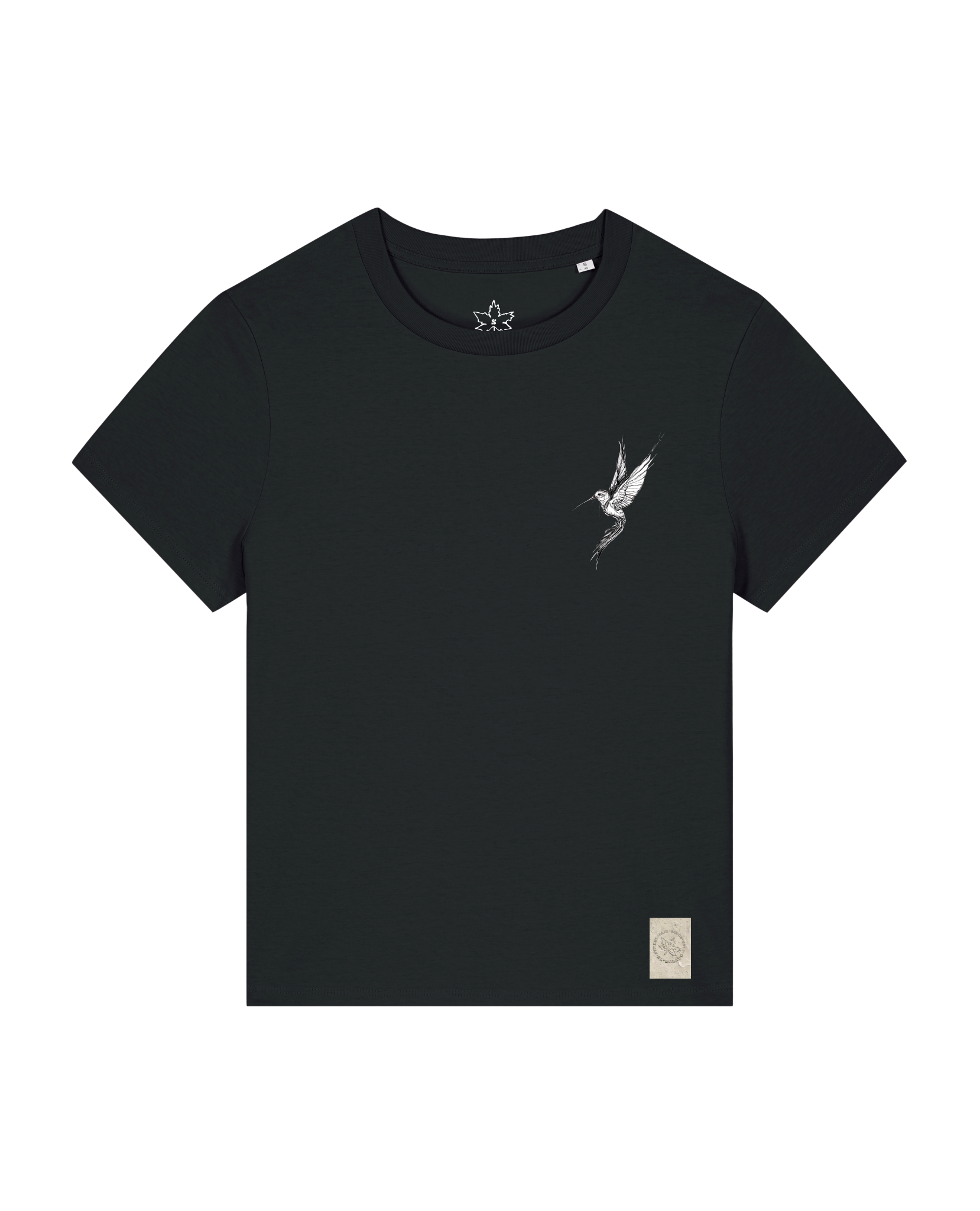 bio-female-medium fit-tshirt-kolibri (backprint)-sttw172-schwarz-front