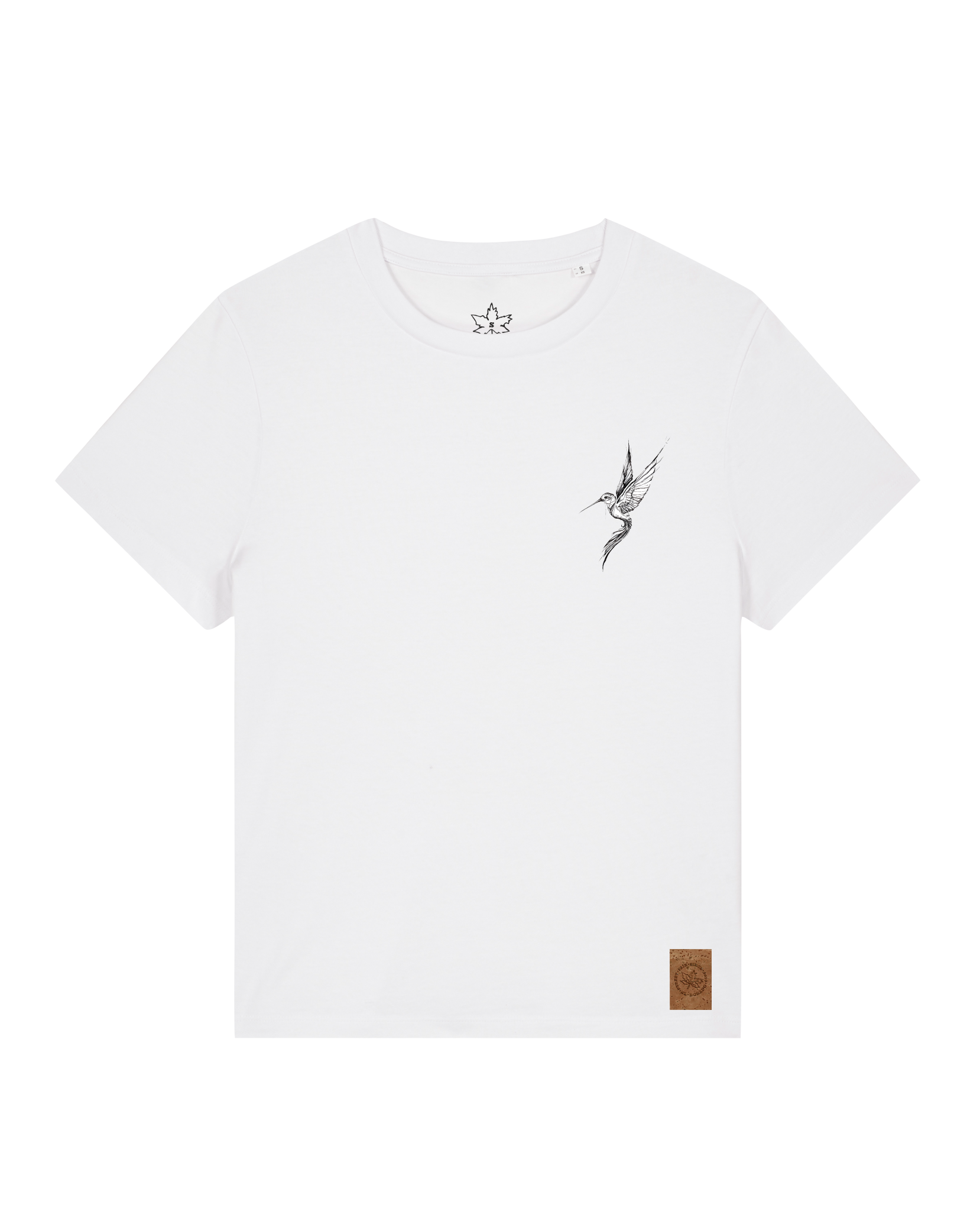 bio-female-medium fit-tshirt-kolibri (backprint)-sttw172-weiß-front
