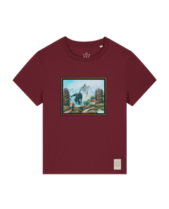 bio-female-medium fit-tshirt-krakonoš in holidays-sttw172-burgunder rot-front