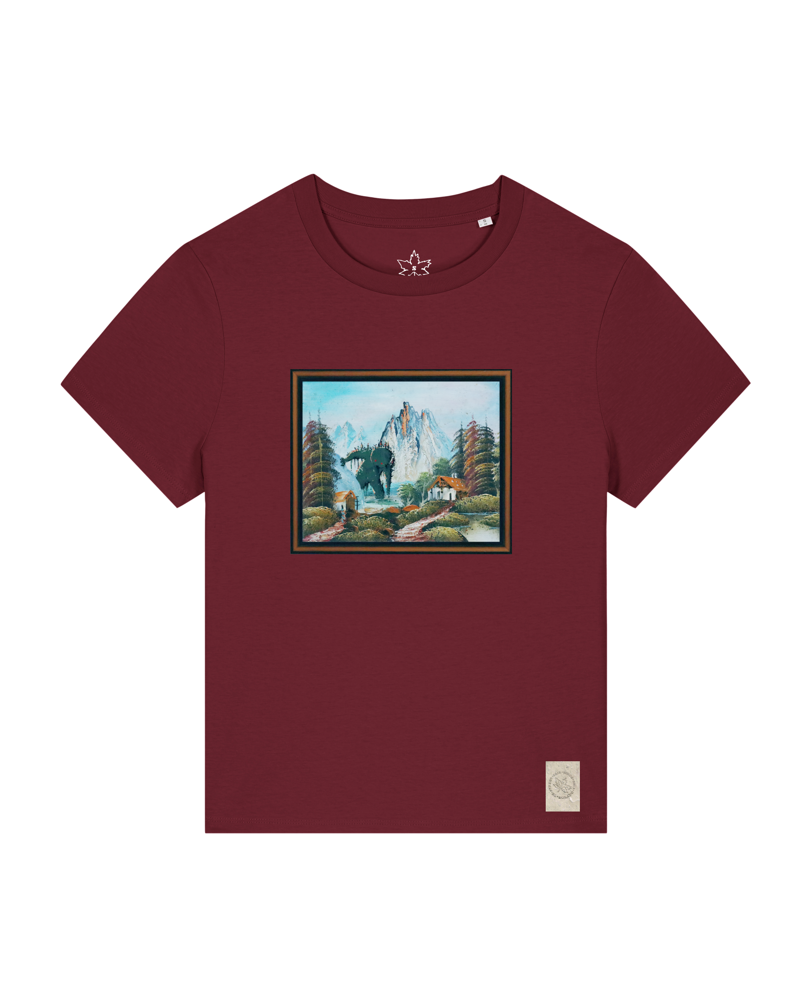 bio-female-medium fit-tshirt-krakonoš in holidays-sttw172-burgunder rot-front
