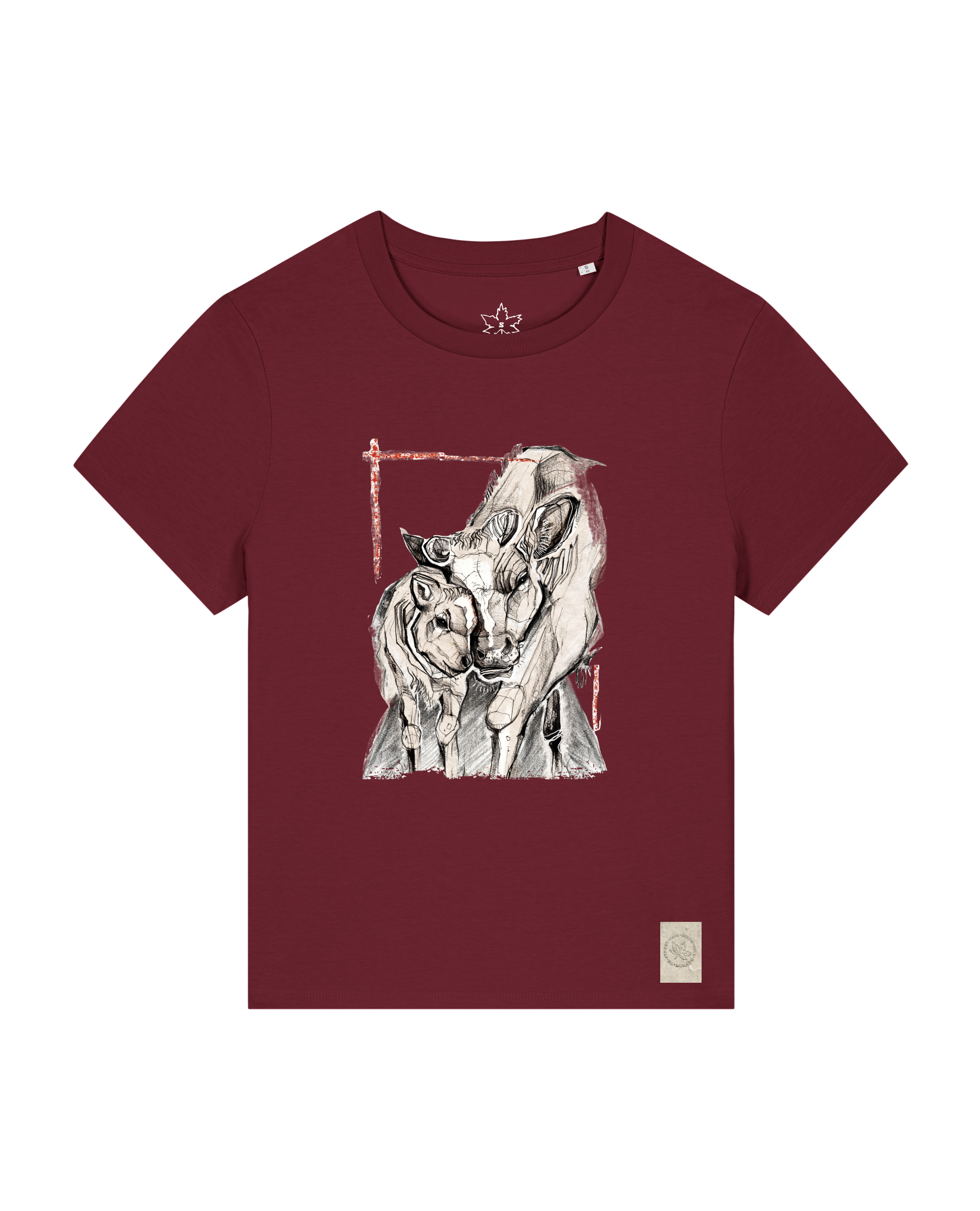 bio-female-medium fit-tshirt-kühe-sttw172-burgunder rot-front
