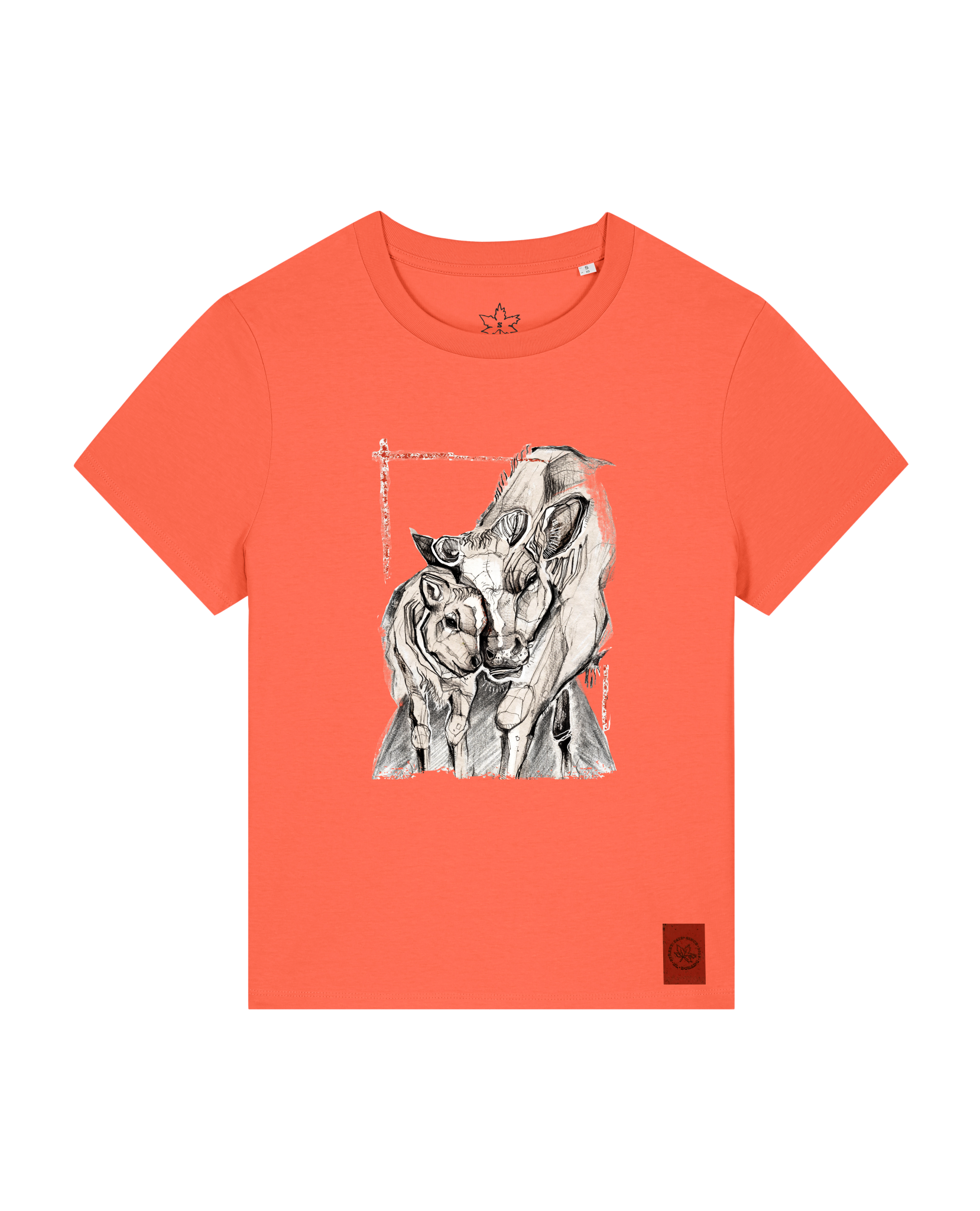 bio-female-medium fit-tshirt-kühe-sttw172-mandarine-front